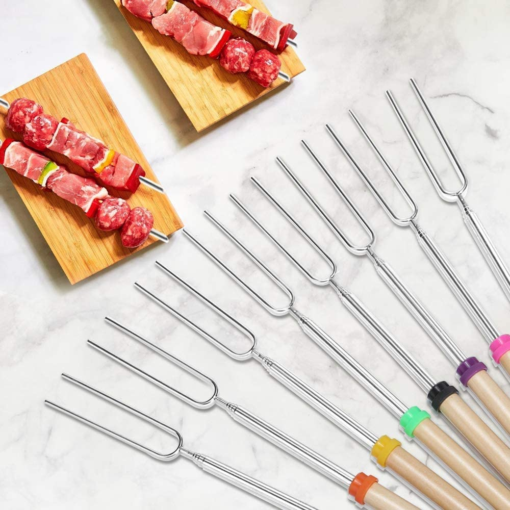 Marshmallow Roasting Sticks with Wooden Handle Extendable Forks Set of 8Pcs 32Inch Telescoping Marshmallow Skewers Campfire Stove BBQ Tools image number 6
