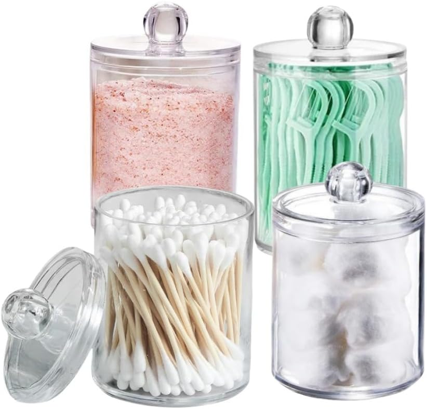 GYWHOOFT Swab Holder Canisters with Lid,4Pack Holder Dispenser for Cotton Ball, Cotton Swab, Clear Plastic Apothecary Jar Set for Bathroom Canister Storage Organization, Vanity Makeup Organizer image number 2