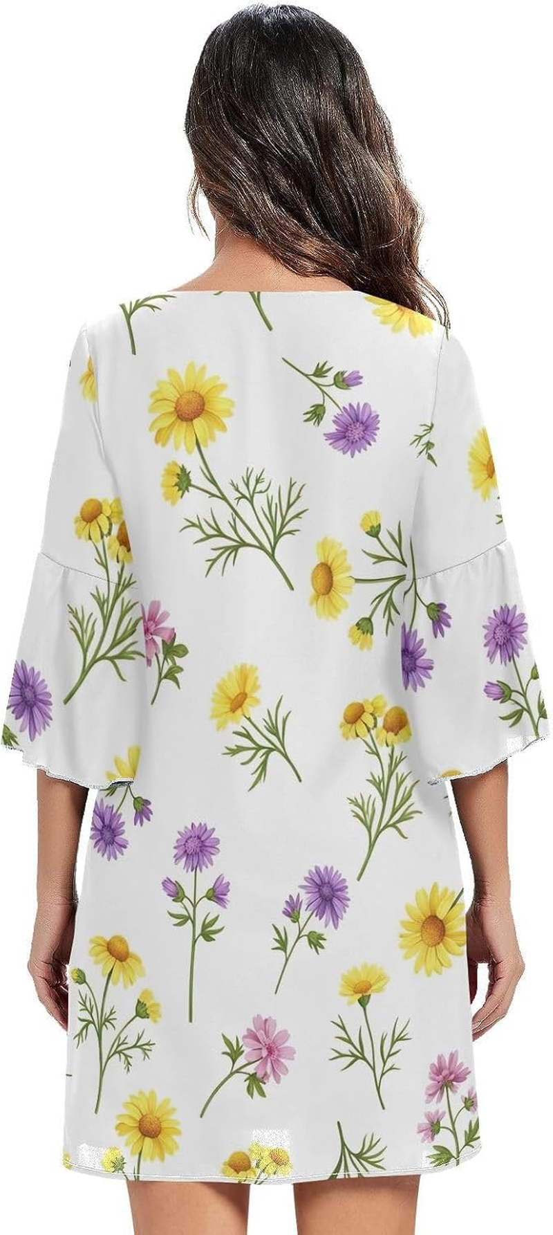 Colorful Wildflowers Ladies Chiffon Dress Printed Line Maternity Dress image number 4