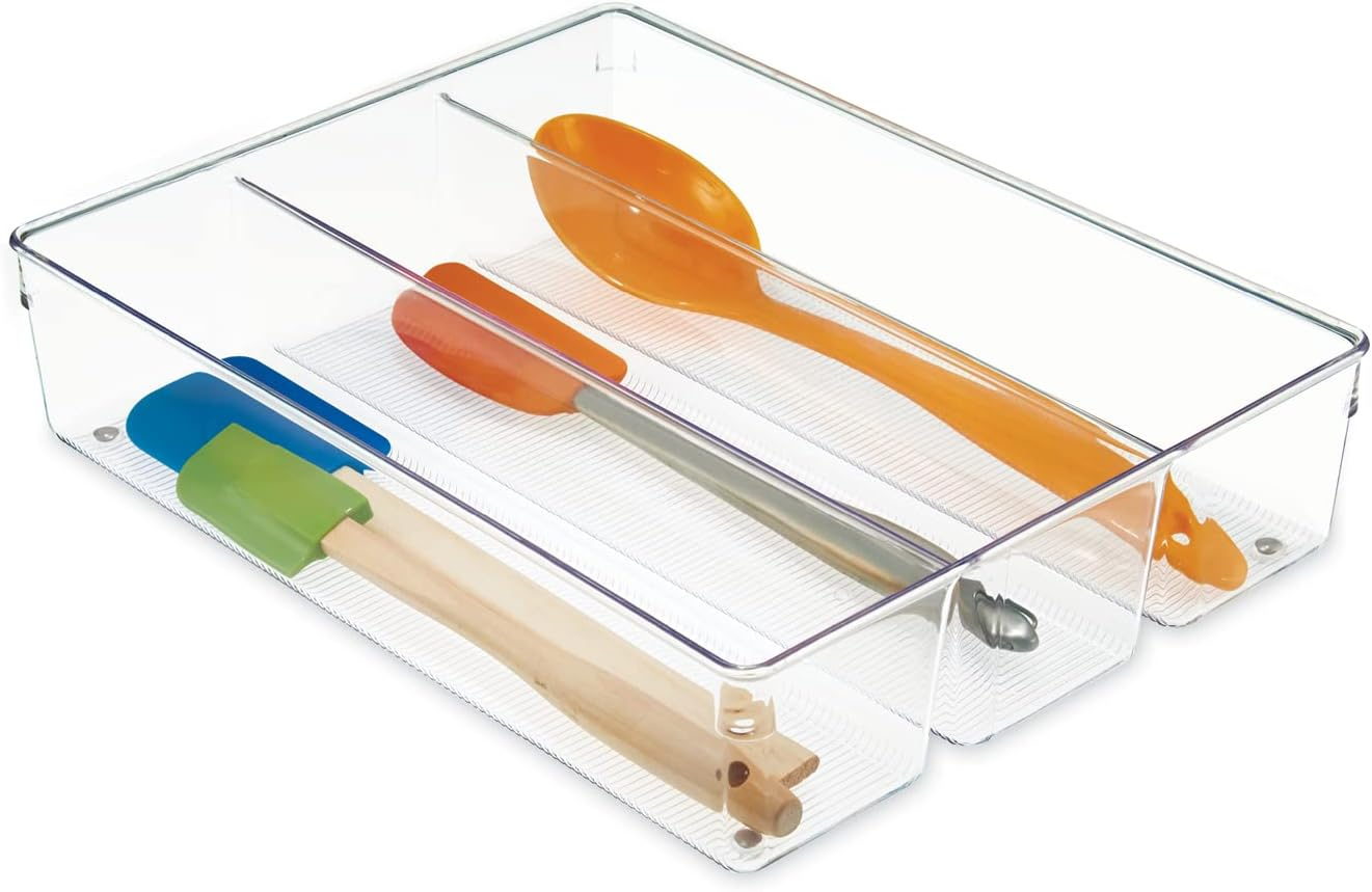 Interdesign Linus Kitchen Drawer Organizer for Silverware, Spatulas, Gadgets - 13.8" X 10.5" X 3", Clear (56330) image number 3