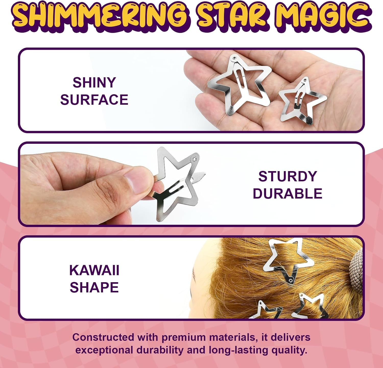 JASVERLIN 50 Pcs Metal Star Hair Clips Silver, Rave Y2K Accessories for Women Girls Teens, Small Cute Fashion Kawaii Snap Hair Pin Barrettes for Festival Concert 1.22" and 1.61" image number 2