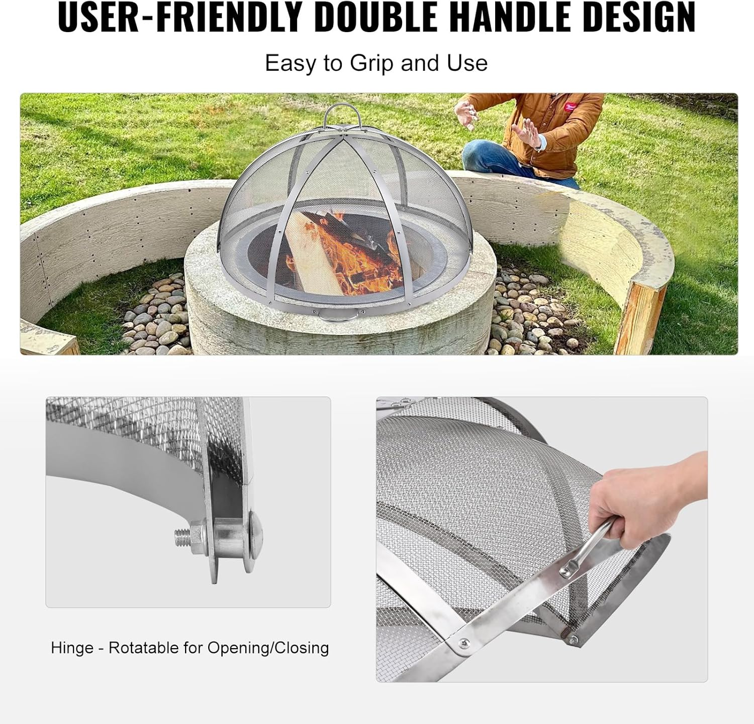 VEVOR Firepit Spark Screen Lid, 36" Diameter, Outdoor Firepit Ring Cover round Accessories, Fire Pit Metal Cover, Easy-Opening Stainless Steel Fire Ring Covers for Outdoor Patio Fire Pits Backyard image number 6
