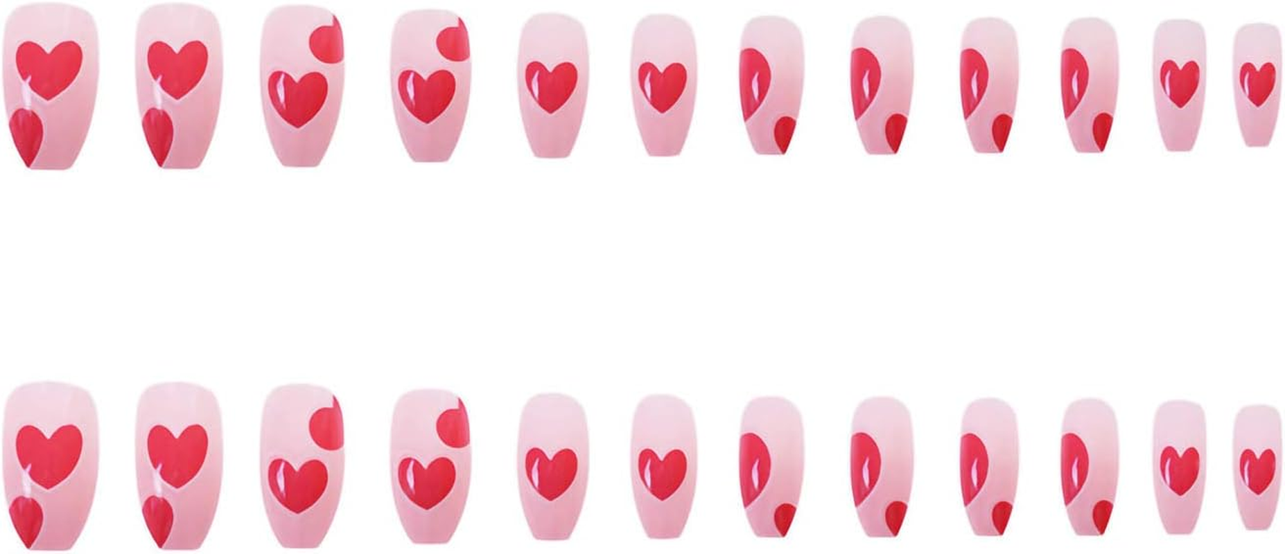 Love Heart Press on Nails,24Pcs Rose Red Full Cover Long Coffin Fake Nails Love Style Design Nails for Women and Girls image number 1