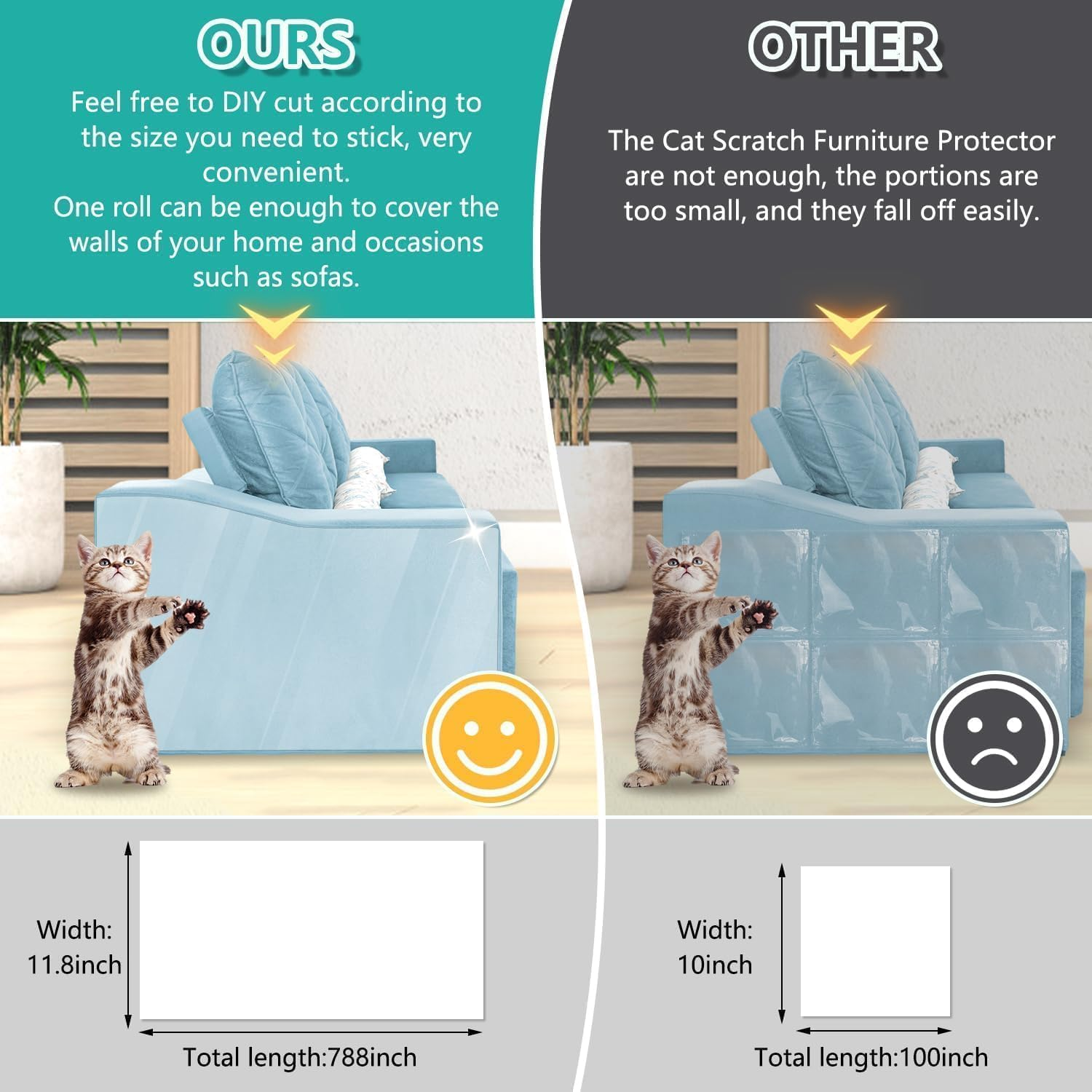 Heyinova Cat Scratch Furniture Protector,Cat Scratch Furniture Protector,100% Transparent Cat Scratches Deterrent Tape,Furniture Protector for Couch,Suitable for Sofas/Walls/Mattresses(500 * 30Cm) image number 6