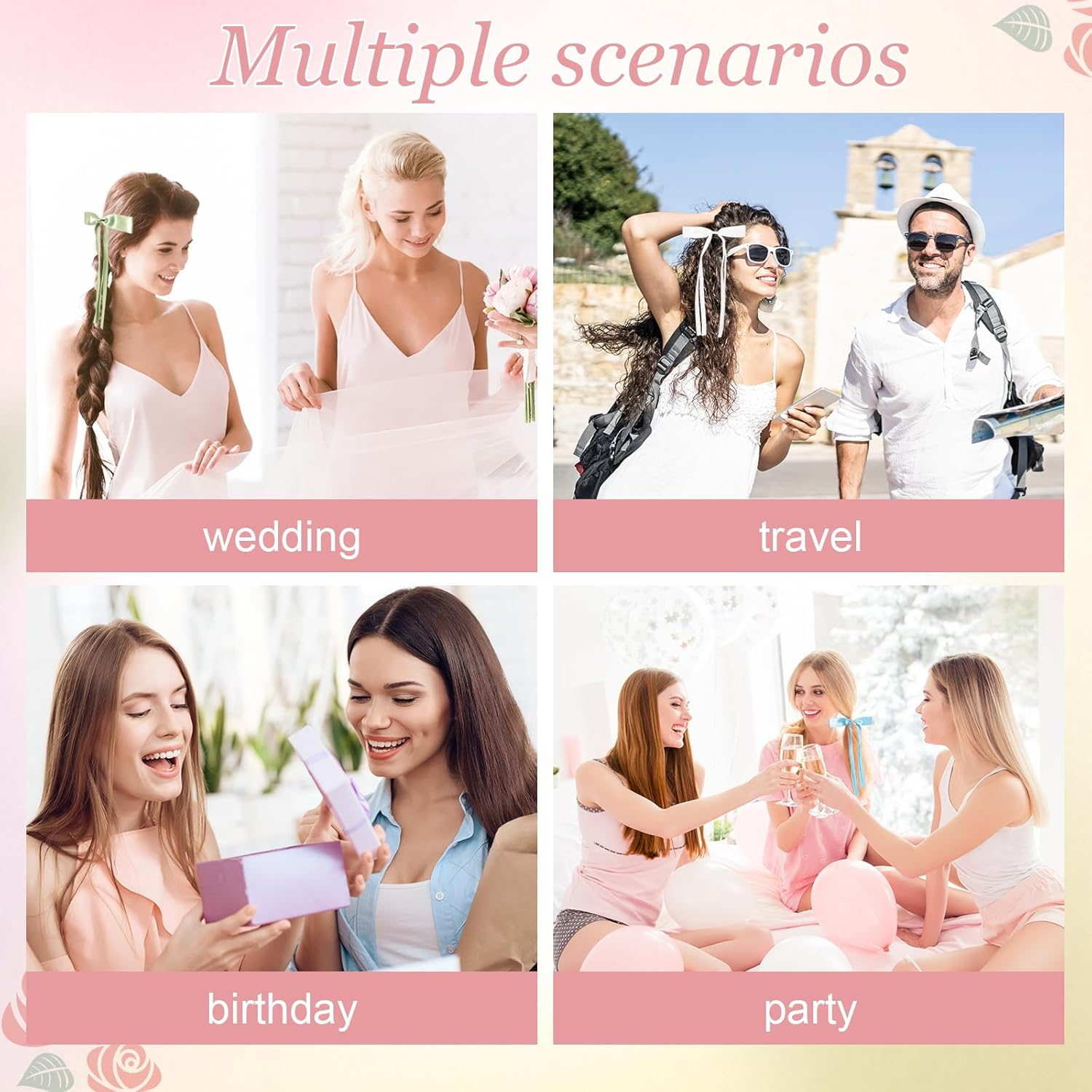 8Pcs Long Tail Bow Hair Clips for Women image number 5