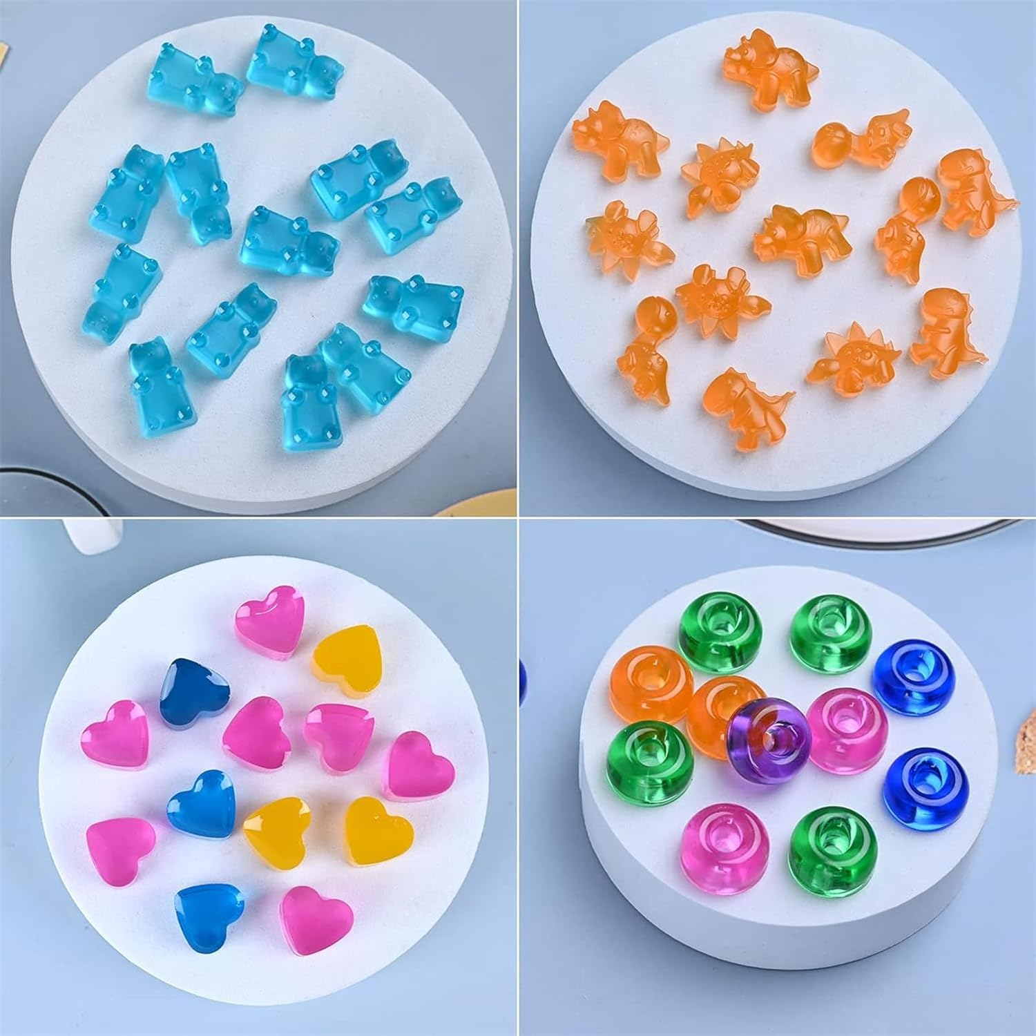 4 Pack Silicone Gummy Bear Candy Molds with 4 PCS Droppers, DIY Non-Stick Silicone Ice Cubes Jelly Chocolate Molds Including Mini Dinosaur, Bear Shape, Hearts and Mini Fruits for Kids image number 5