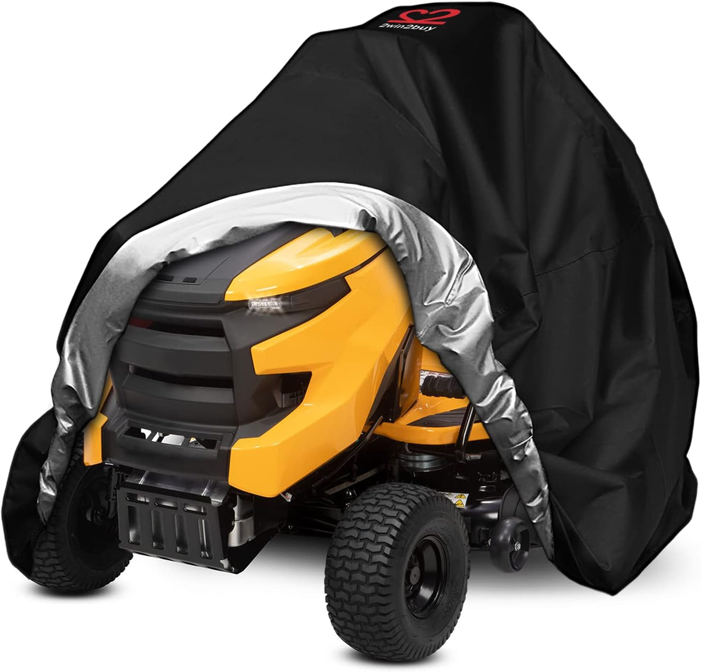 2Win2Buy Lawn Mower Cover Heavy Duty Waterproof Polyester Oxford Mower Covers - UV & Dust & Water Resistant, Weather Resistant,Universal Fit Drawstring & Storage Bag (Riding Lawn Mower Cover)