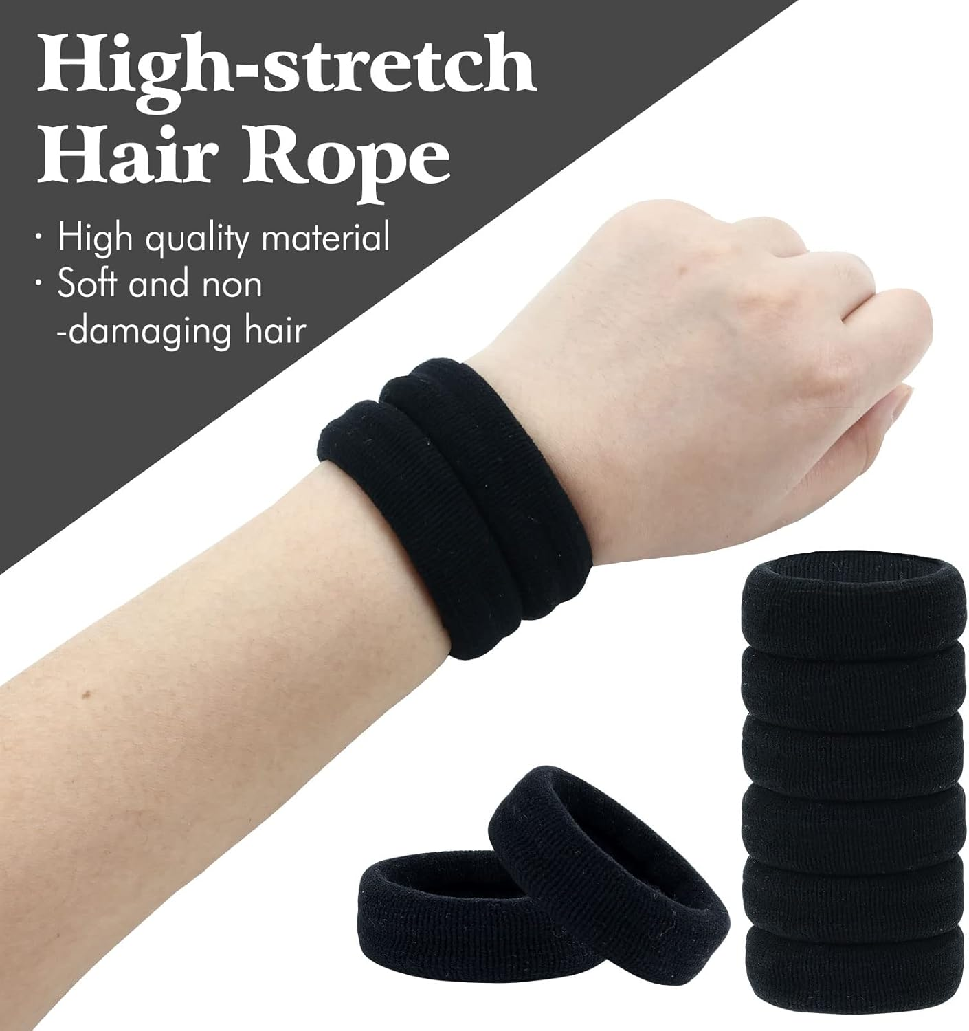 20 Pack Black Terry Cloth Knit Stretchy Elastic Wide Thick Hair Ties Scrunchies Elastics Hairbands Rubber Hair Bands Ties Ring Ponytail Holder Ponytail Twist Hair Accessories for Women Girl