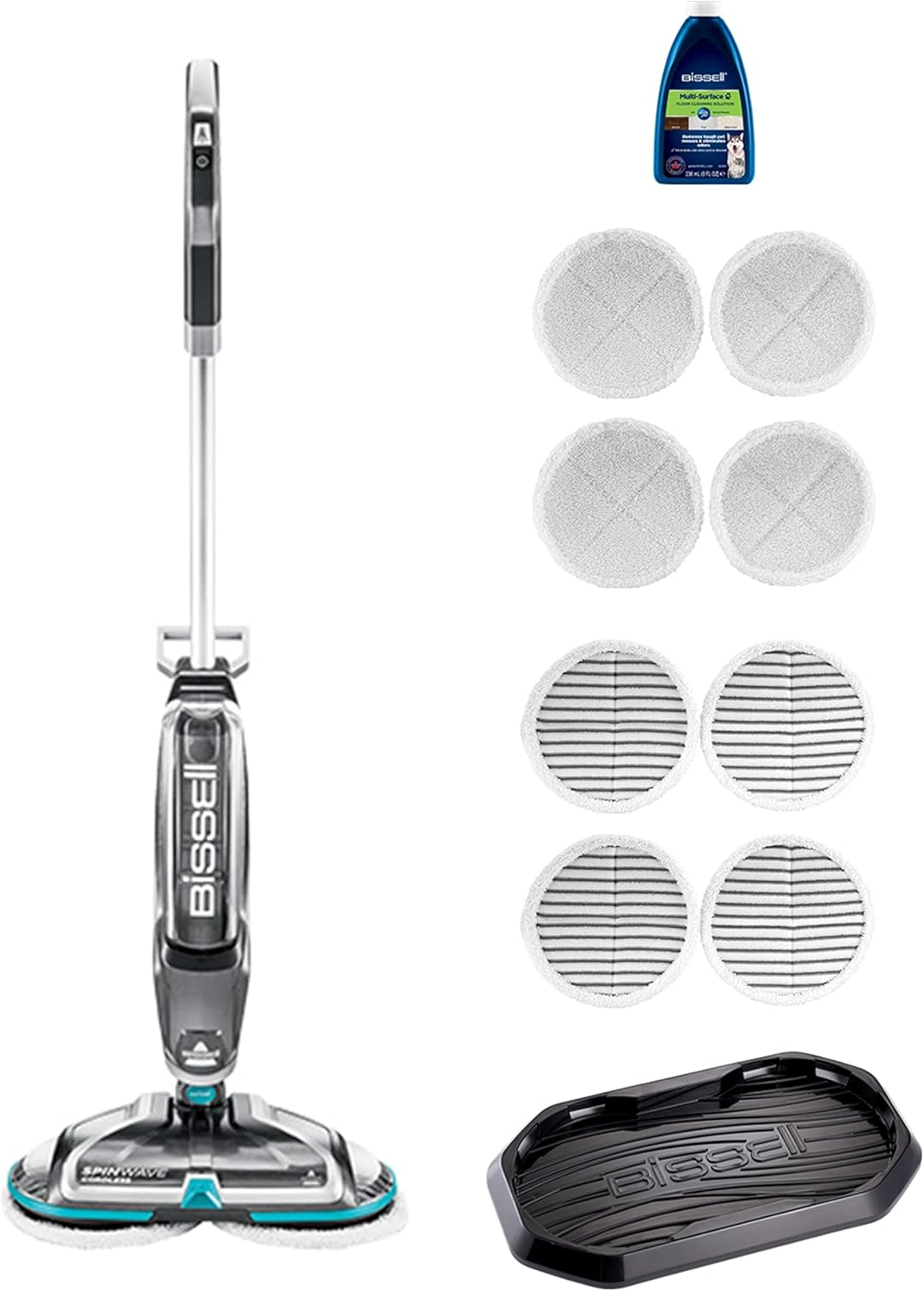 BISSELL Spinwave Cordless 2240F | 18V Cordless Spin, Spray, & Scrub Electric Mop with Washable Microfibre Mop Pads & Multi-Surface Pet Formula for Sealed Hard Floors