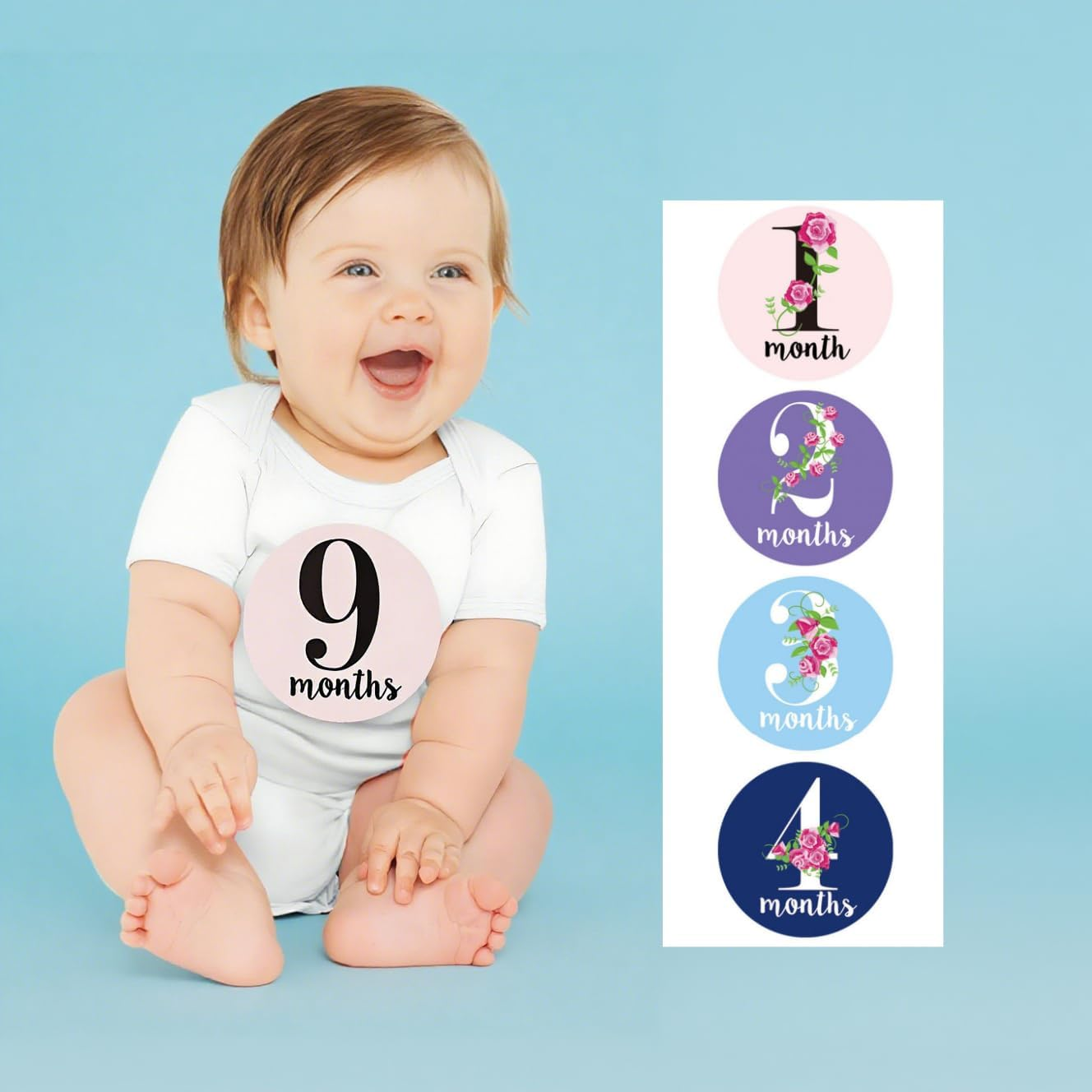Monthly Milestone Sticker Signs with Flower Patterns: Photography Props and Announcement Sign,12Pcs image number 3