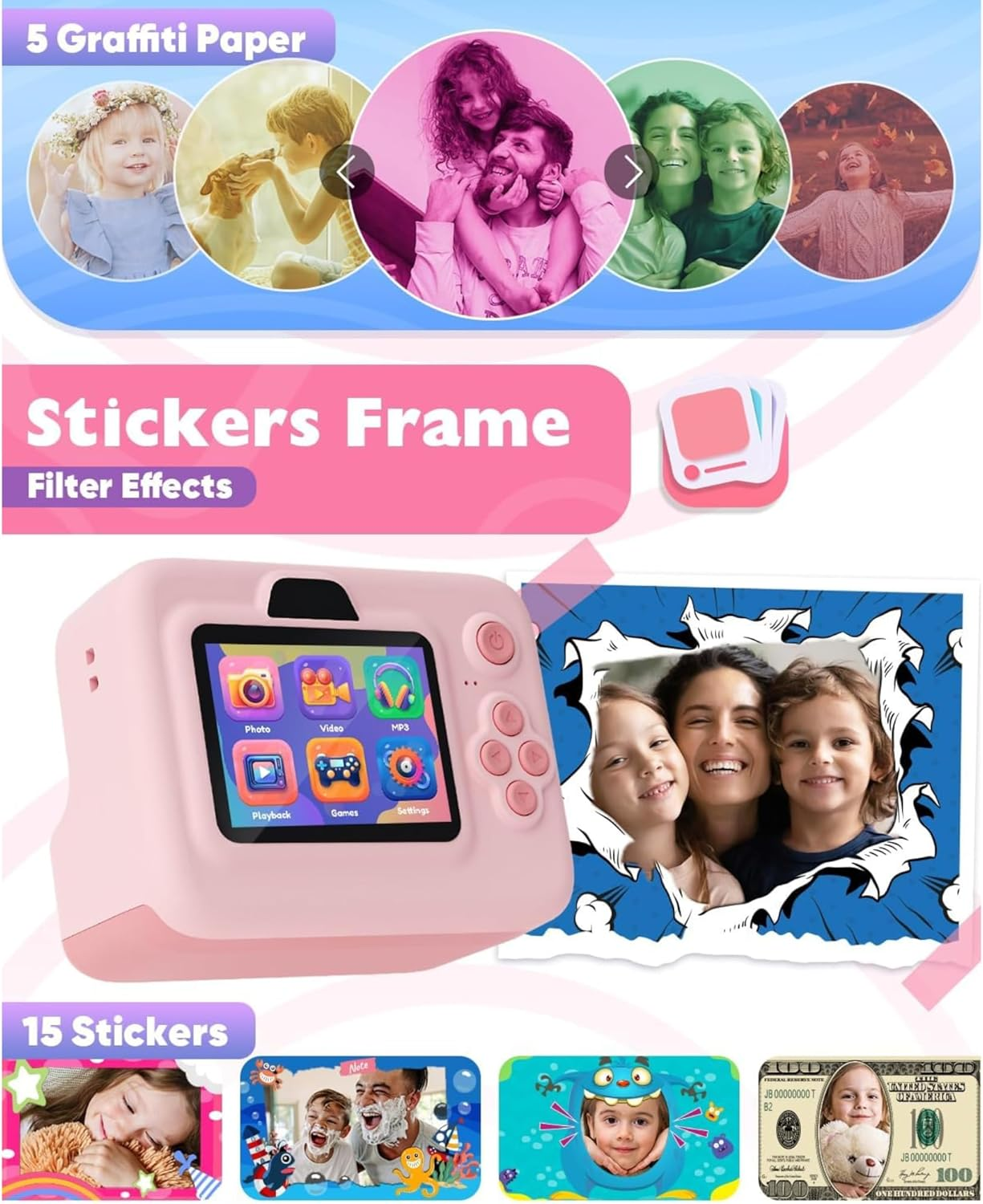 Kids Camera Instant Print, 1080P HD Instant Printing Camera with 3 Rolls Printing Paper & 32GB Card, Selfie Digital Camara for Kids, Ideal Toys Gifts for Boys & Girls Age 3-14 (Purple) image number 3