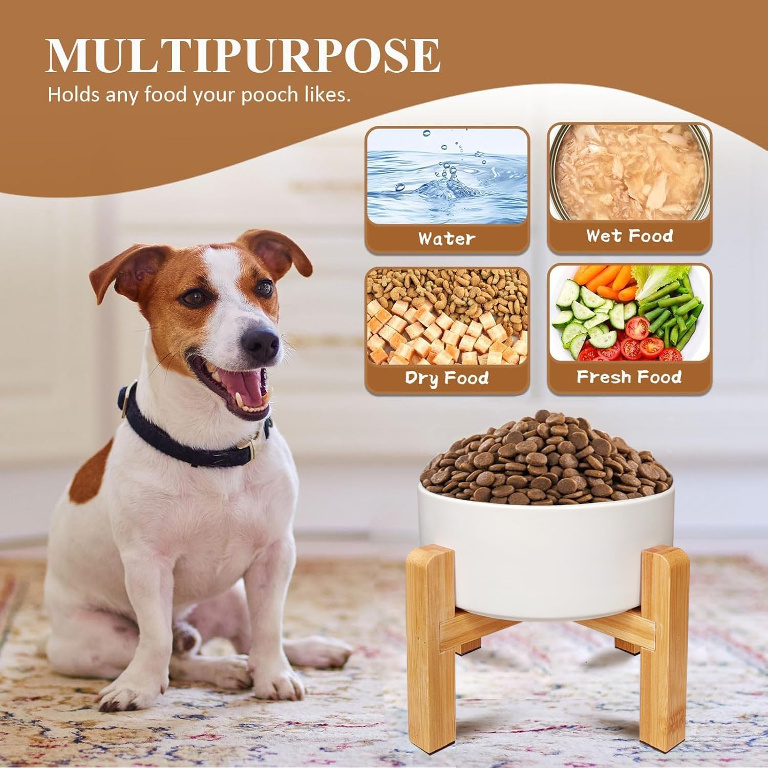 Elevated Ceramic Dog Bowl - PRENDIEEN Raised Dog Bowls with Non-Slip Bamboo Stand - Dog Food and Water Bowl - Dog Feeding Bowls - Suitable for Small and Medium Dogs - 28 OZ - 850 ML (Pink, Medium) image number 6