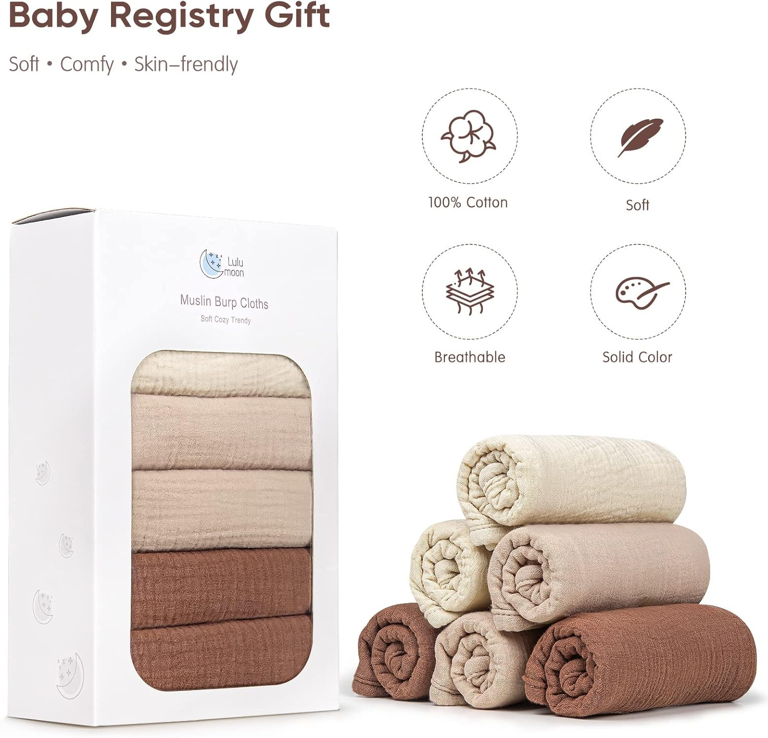 Lulumoon Muslin Burp Cloths for Babies: 100% Soft Cotton Large Burping Cloths - Neutral Baby Burp Rags for Boy and Girl - Absorbent Burp Cloth for Spit-Ups 6 Pack - Pink image number 4