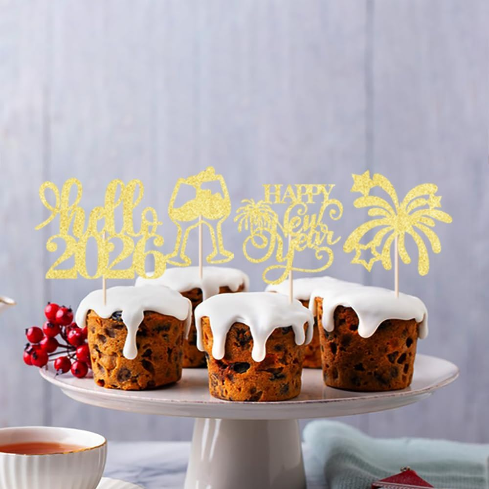 24PCS Happy New Year Cake Toppers,Happy New Year 2025 Party Supplies,Eve Cake Topper Decorations,Star New Year Cake Toppers,For New Year'S Eve Holidays Party Decorations image number 2