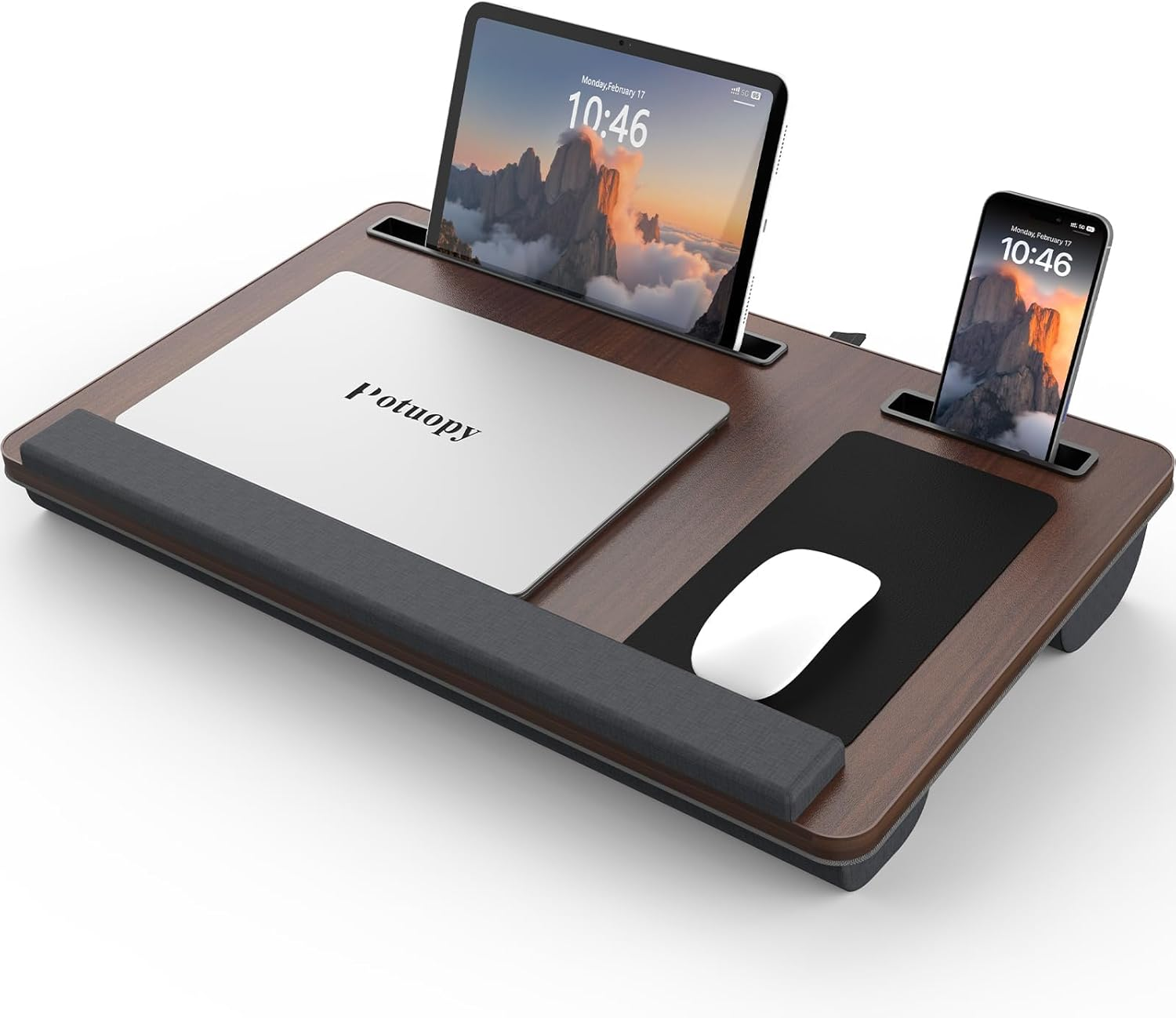 Laptop Lap Desk, Bed Laptop Desk Holds up to 17 Inches, with Wrist Pad, Mouse Pad, Tablet Phone Slot, Convenient Handle Cushion Lap Tray. image number 3