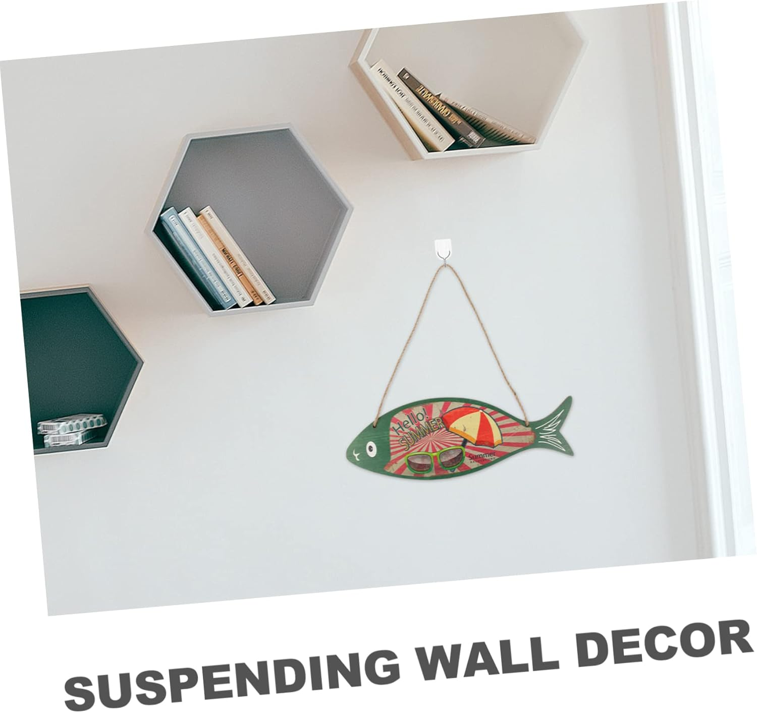 TOPPERFUN Wooden Fish Pendant for Hawaii Party Beach Decor Nordic Style Hanging Fish Ornament Rustic Home Wall Decor image number 3