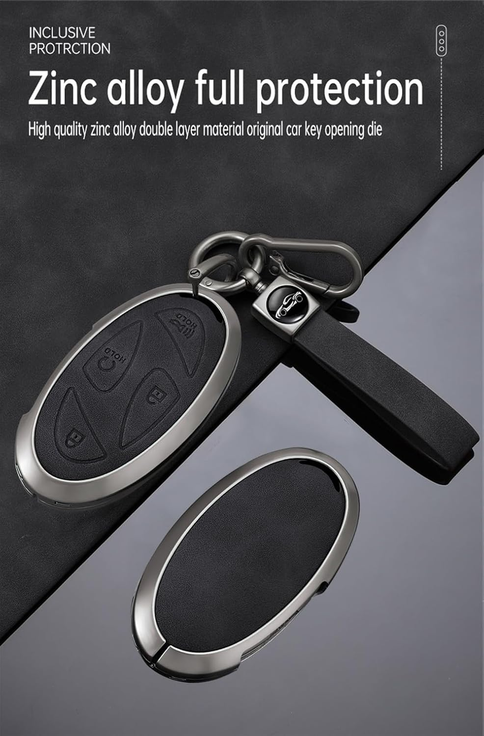 Ontto Leather Key Cover Fit for Hyundai 5/7 Buttons Key Fob Solid Car Key Case for Ioniq 6 Grandeur GN7 KONA Elantra Azera Sonata Hybrid Santa Fe Tucson Hybrid 2023 2024 2025,Black image number 5