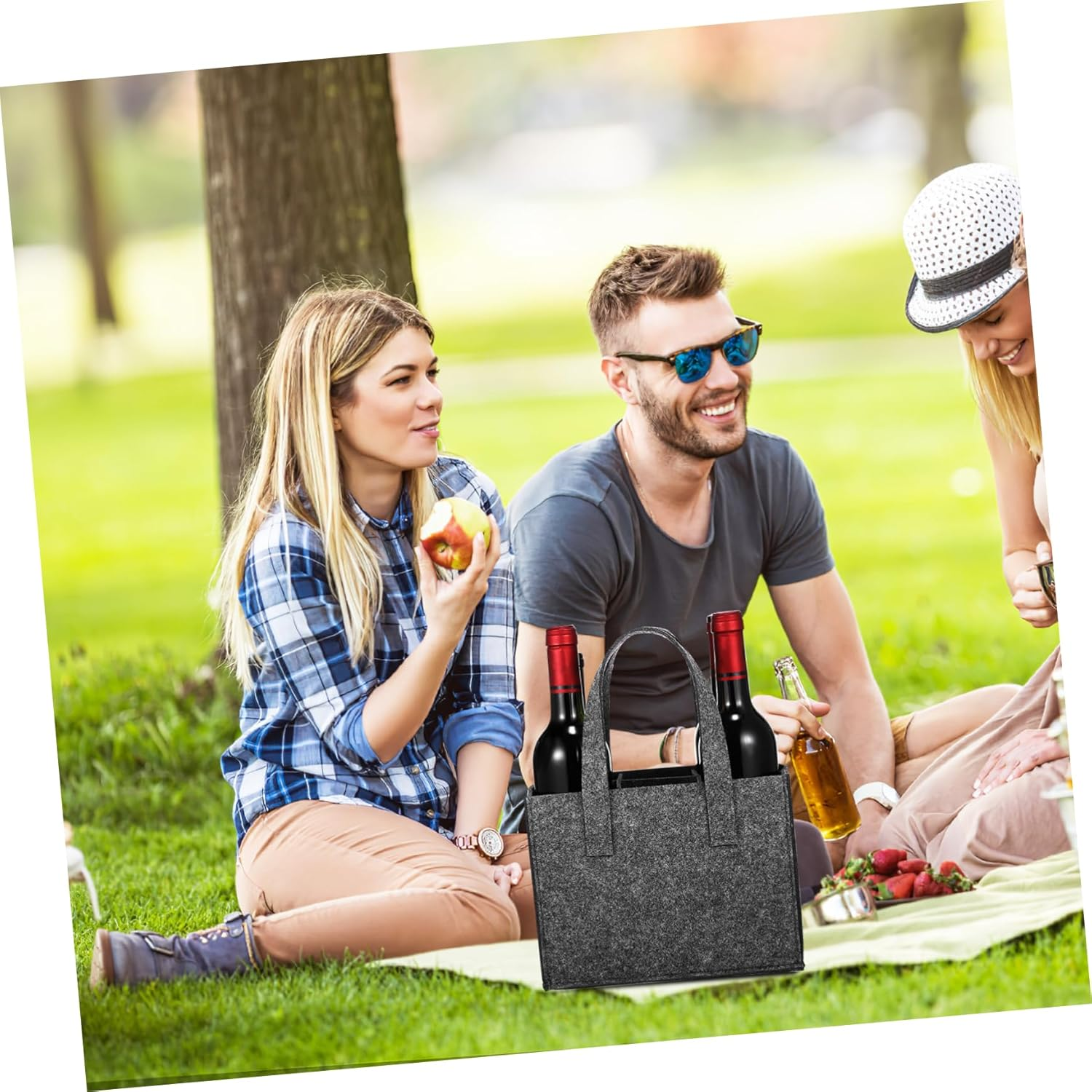 ORFOFE 4Pcs Felt Bottle Carrier Bag Reusable Wine Tote with Divider for Bottles Portable Handbag for Travel Camping and Picnics Versatile Storage and Shopping image number 1