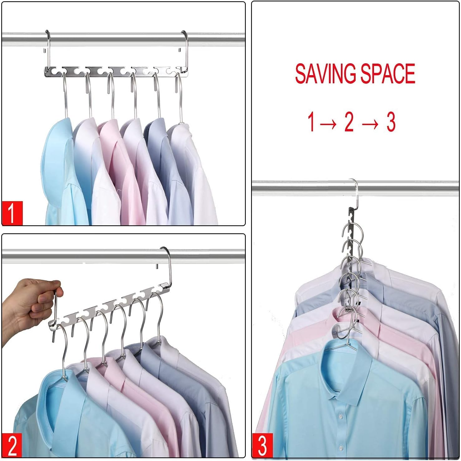 10.5 Inch Chrome Space Saving Hangers (4 Pack) - Metal Wardrobe Clothing Magic Hangers Organizer - Heavy Duty Stainless Steel, Cascading, 30 Lbs Capacity image number 6