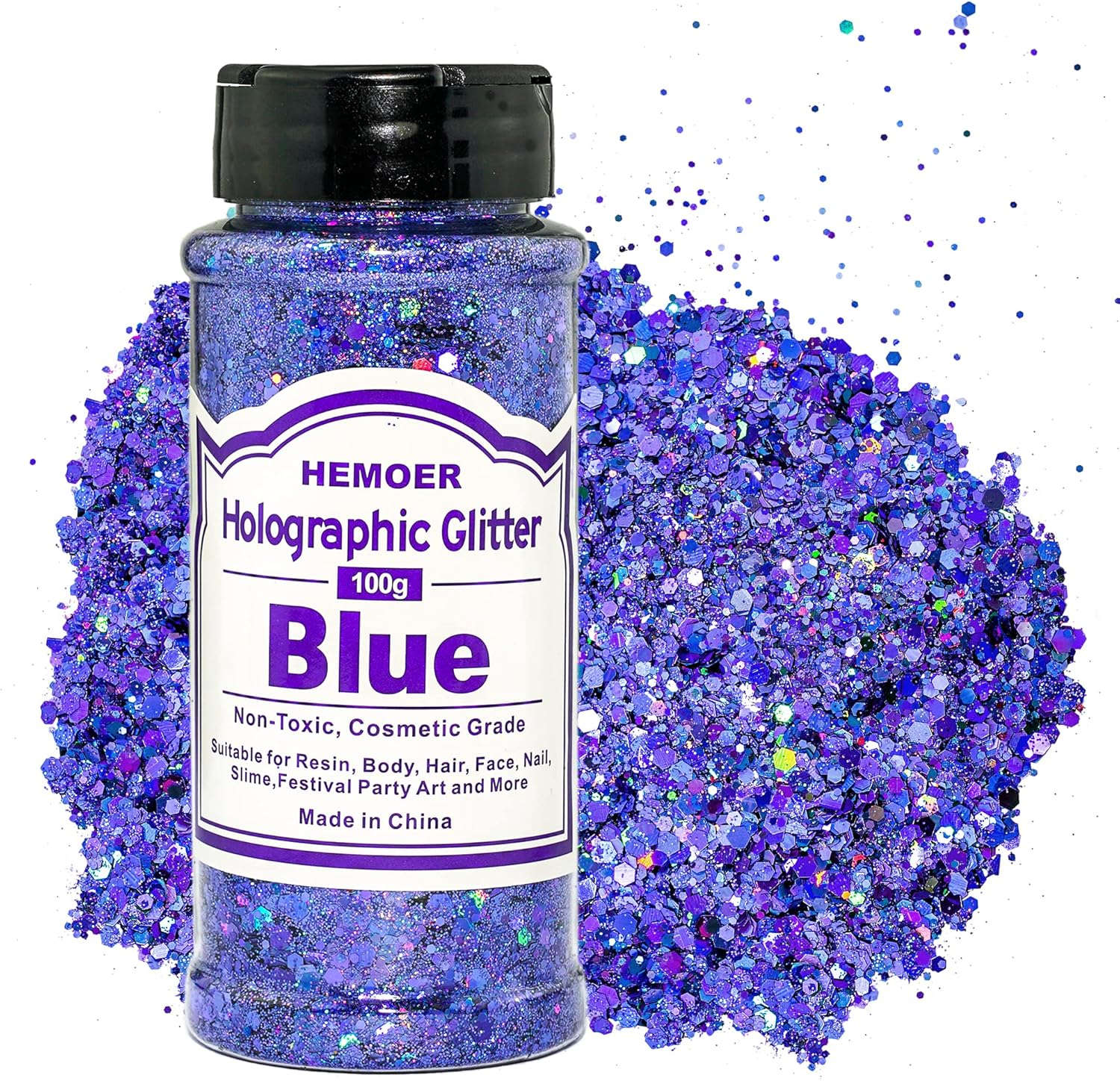 HEMOER Holographic Chunky Glitter, Orange 100 G Chunky Sequins Glitter, Craft Glitter for Resin, Face, Nail, Body, Crafts, Slime Festival Party Art, Glitter Powder for Nails Glitter