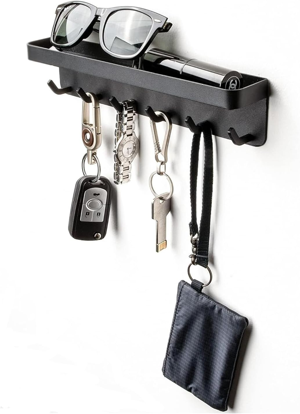 Metal Key Holder, Modern Key Hangers with 6 Hooks, Self Adhesive or Drilling 2 Ways Installation Wall Key Rack, Wall Mounted for Living Room, Kitchen, Office