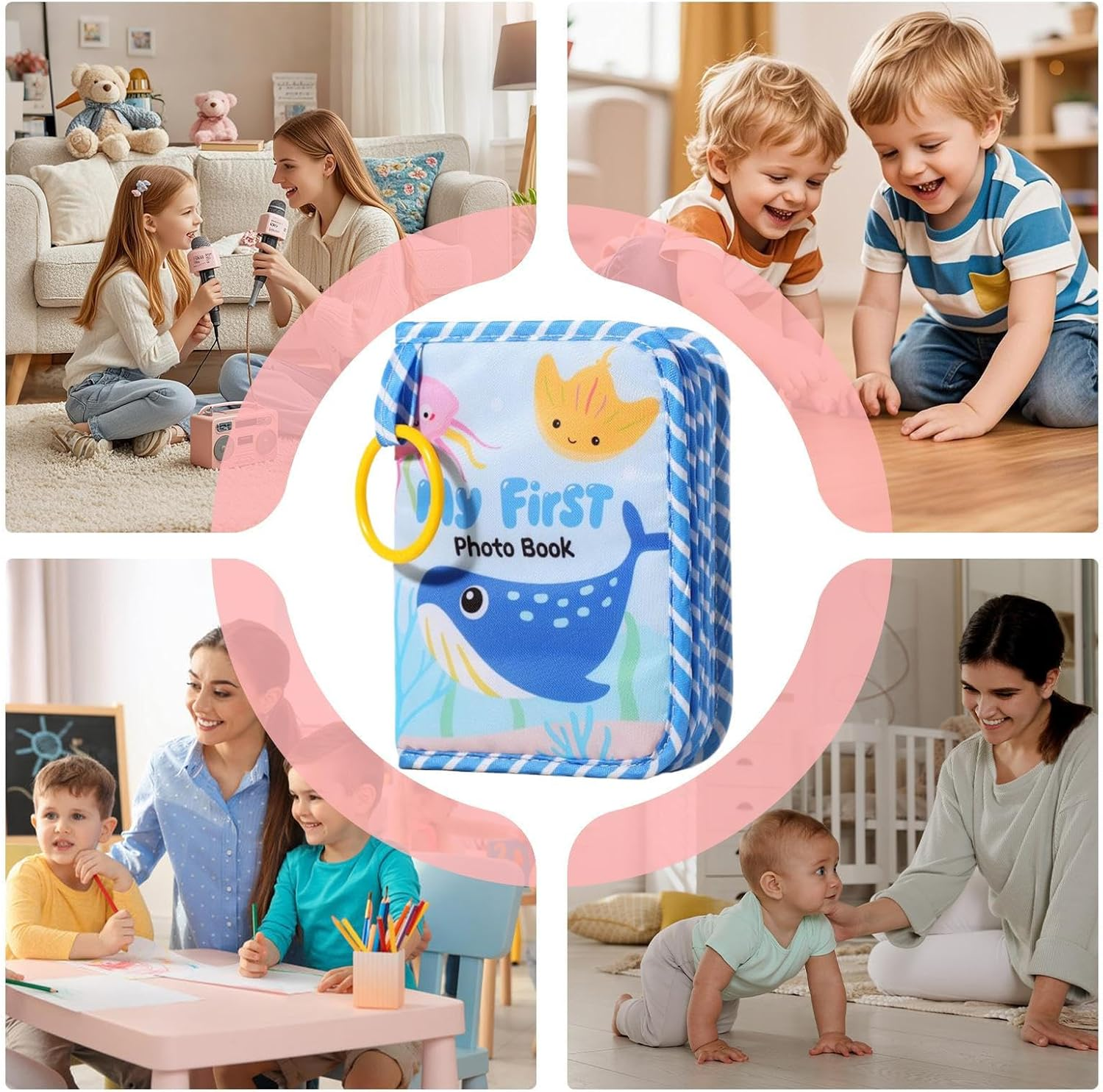 Baby'S First Photo Album - Babys First Photo Album Soft | Soft Cloth Souvenir with Mirror Memory Keeping Keepsake for Parents Memories Birthday Family Kids image number 6