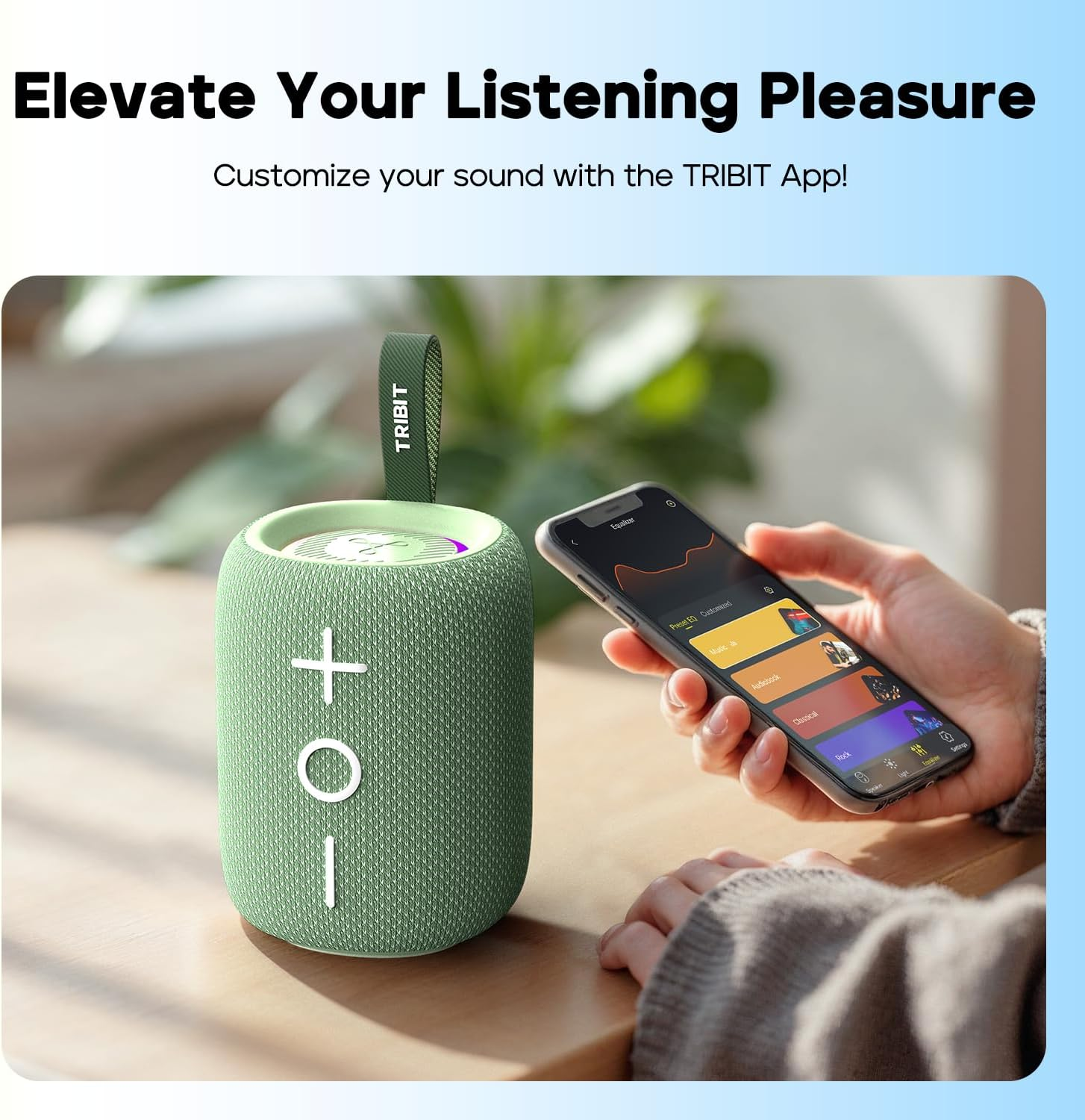 Tribit Stormbox Mini+ Bluetooth Speaker 12W,360&deg;Surround Sound,12H Playtime,Bt 5.4,IPX7 Waterproof,Led Lights,Custom EQ,TWS Pairing,Type-C, AAC/SBC Support,Portable for Home/Outdoor/Travel Black - Green image number 4