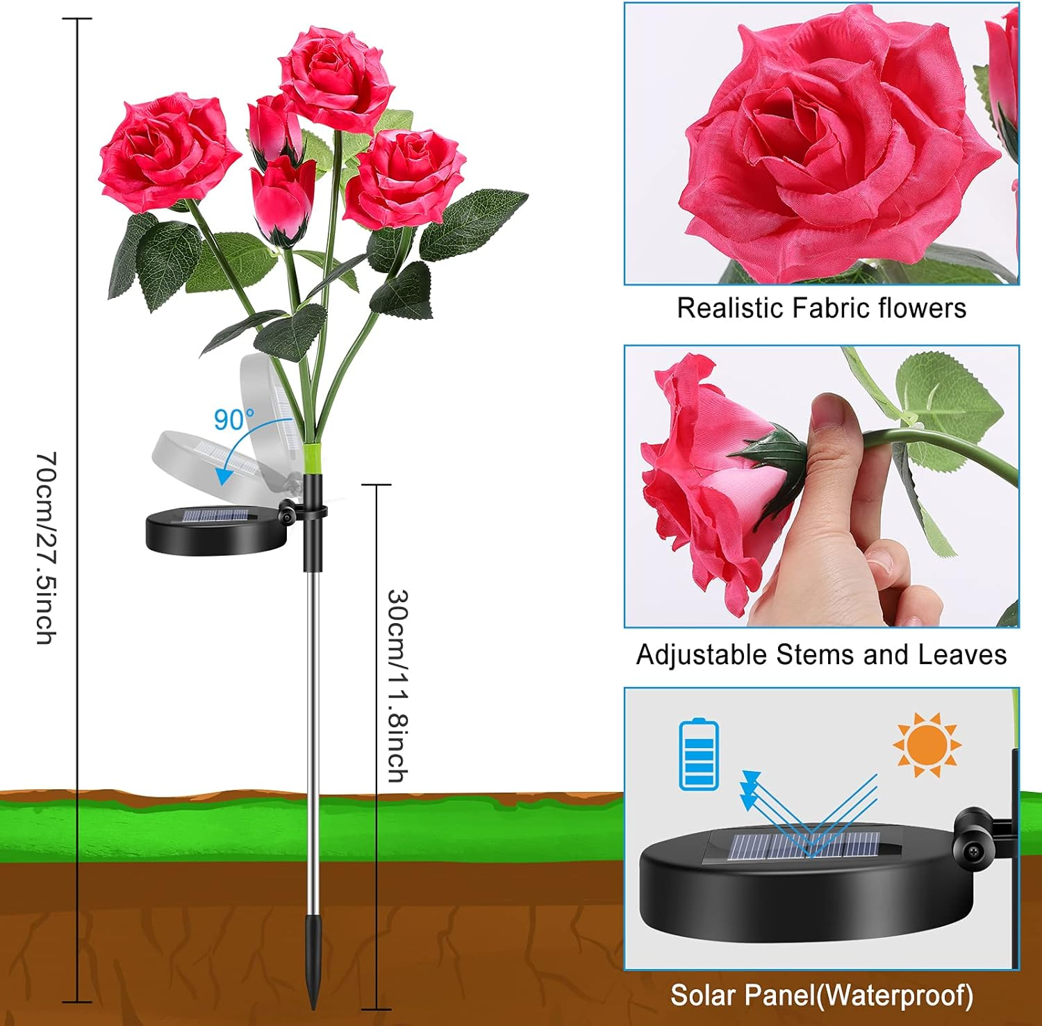 Outdoor Solar Garden Stake Lights, Solar Powered Light with 5 Rose and 4 Lily Flower, Solar Pathway Lights for Outdoor, Decorative, Party, Festival, Christmas, Patio Courtyard Lawn (4 Pack) image number 4