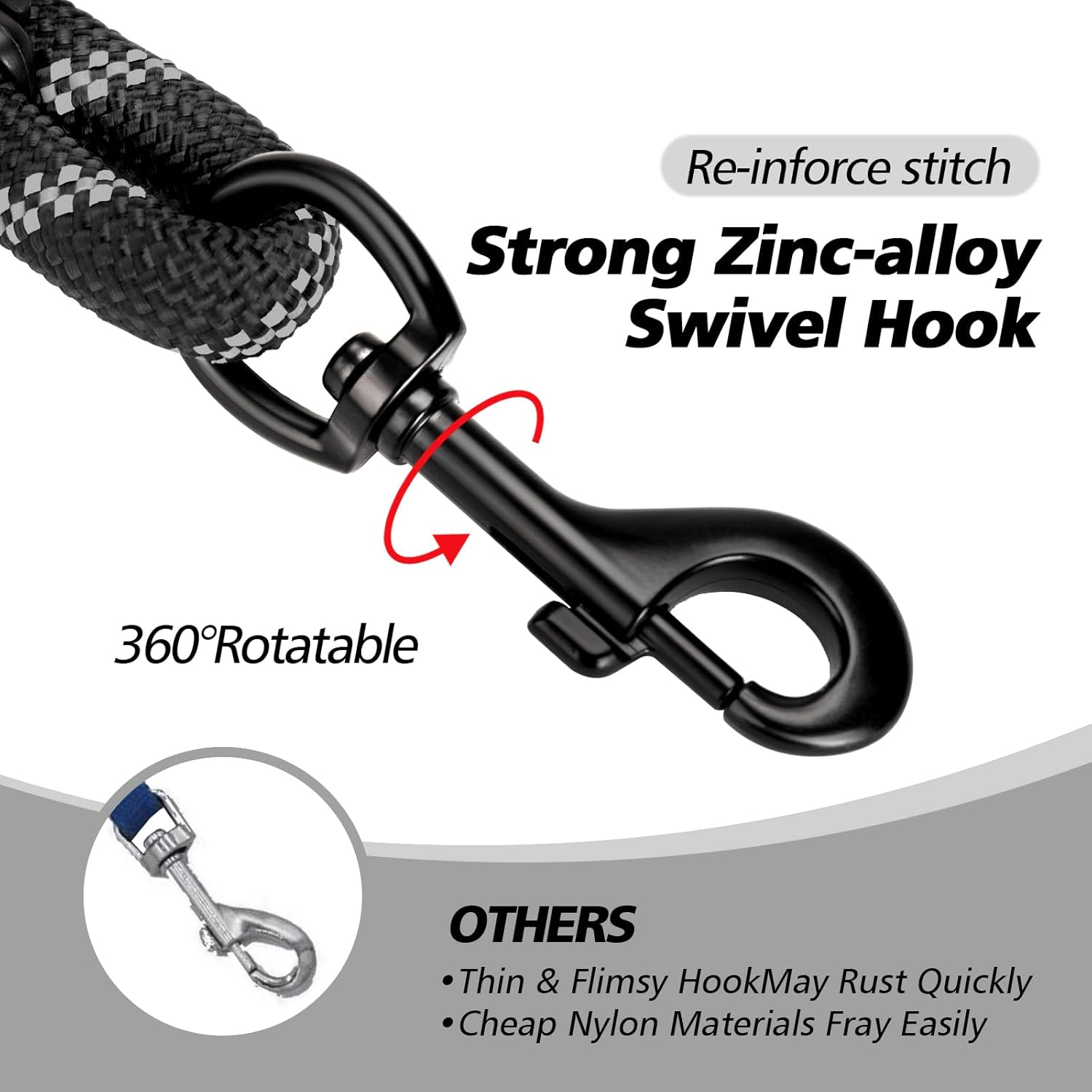 Poypet Dog Leash 5 Feet for Small Medium and Large Dogs Reflective Heavy Duty Padded Rubber Handle 360&deg; No Tangles（Black） - Military Green image number 2