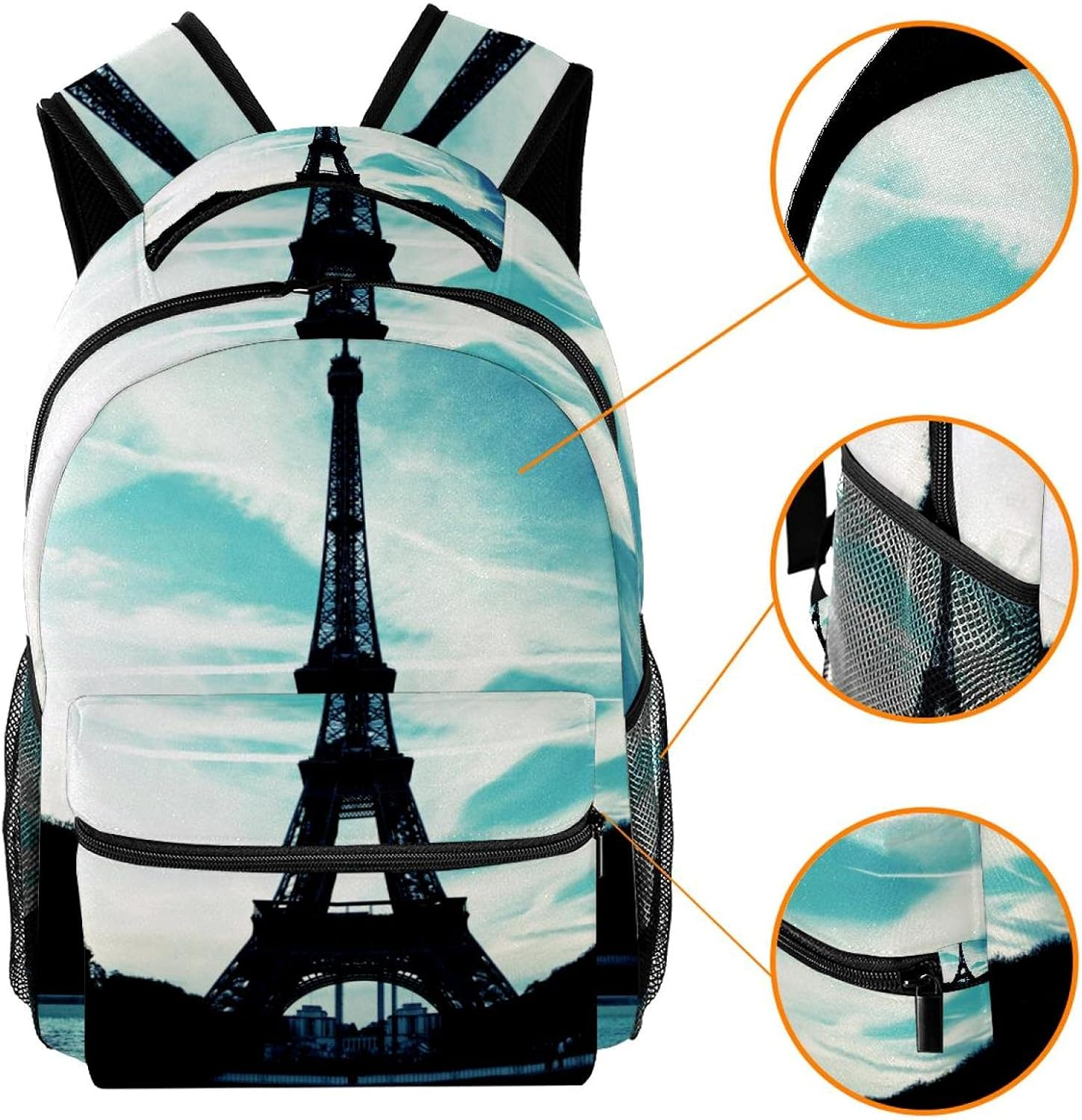 Silhouette Eiffel Tower Backpack Students Shoulder Bags Travel Bag College School Tote Backpacks image number 4