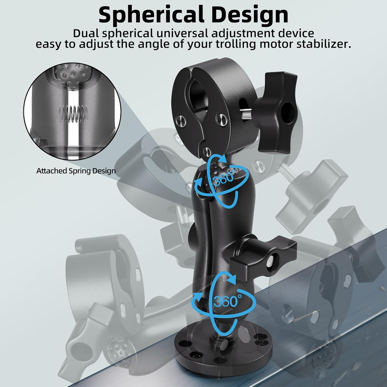 Trolling Motor Support Stabilizer Mount Tough Claw Aluminum Alloy 1" Ball Heavy Duty Trolling Motor Stabilizer Mount Clamp for Rails 0.61" - 1.69" with Medium Arm and round Plate image number 1