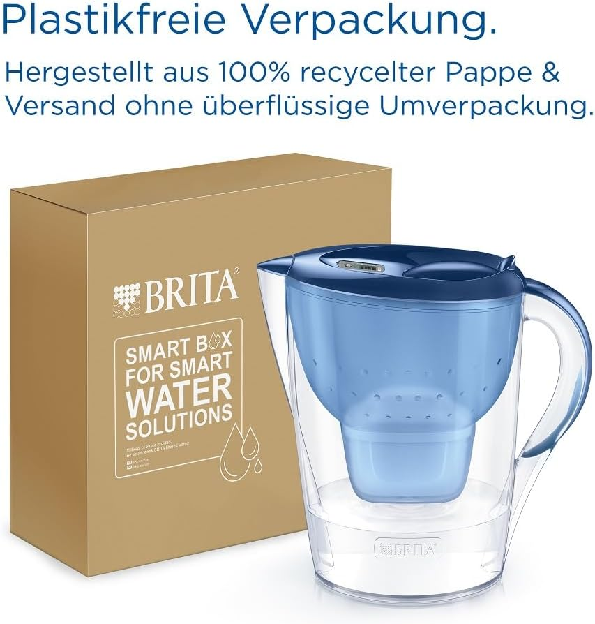 BRITA Marella XL Water Filter Jug Blue (3.5L) Incl. 1X MAXTRA PRO All-In-1 Cartridge - Large-Volume Jug with Digital LTI and Flip-Lid - Now in Sustainable Smart Box Packaging