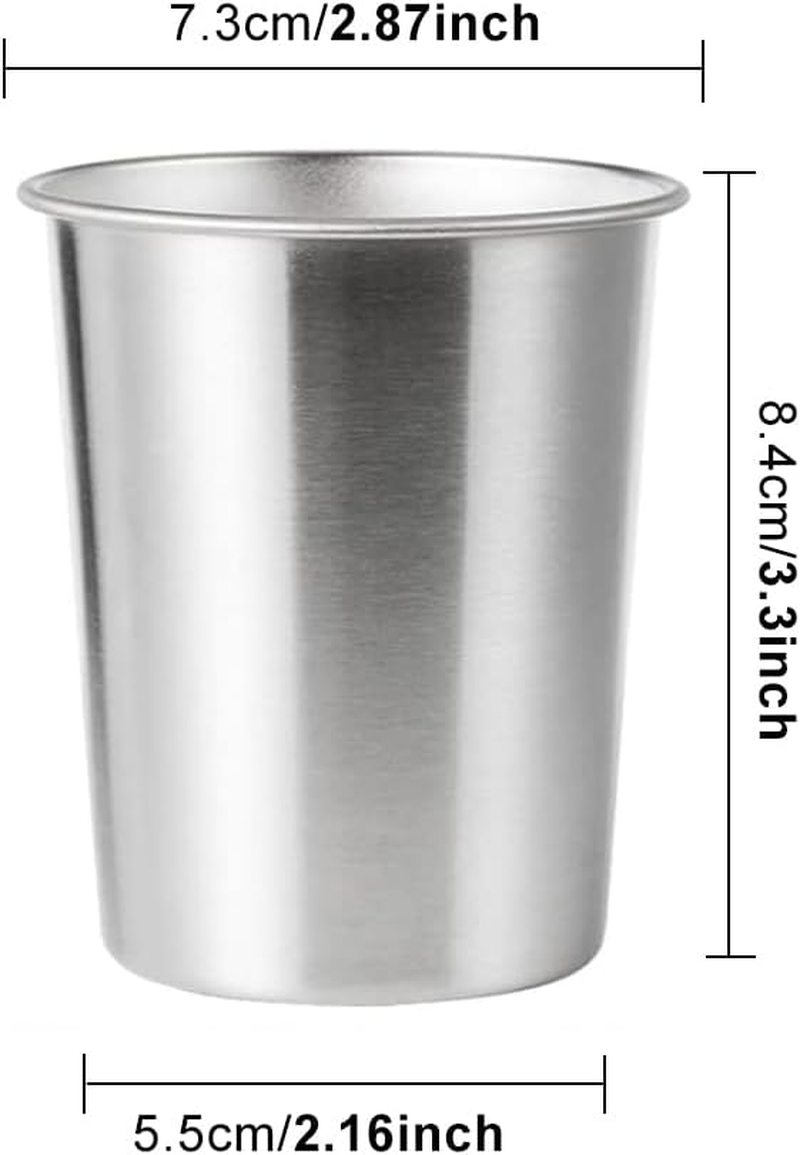 6 Pack Stainless Steel Cups, Shatterproof Pint Drinking Cups, Healthy Set, Water Dishwasher Safe, Drinking Glasses for Kids and Adults