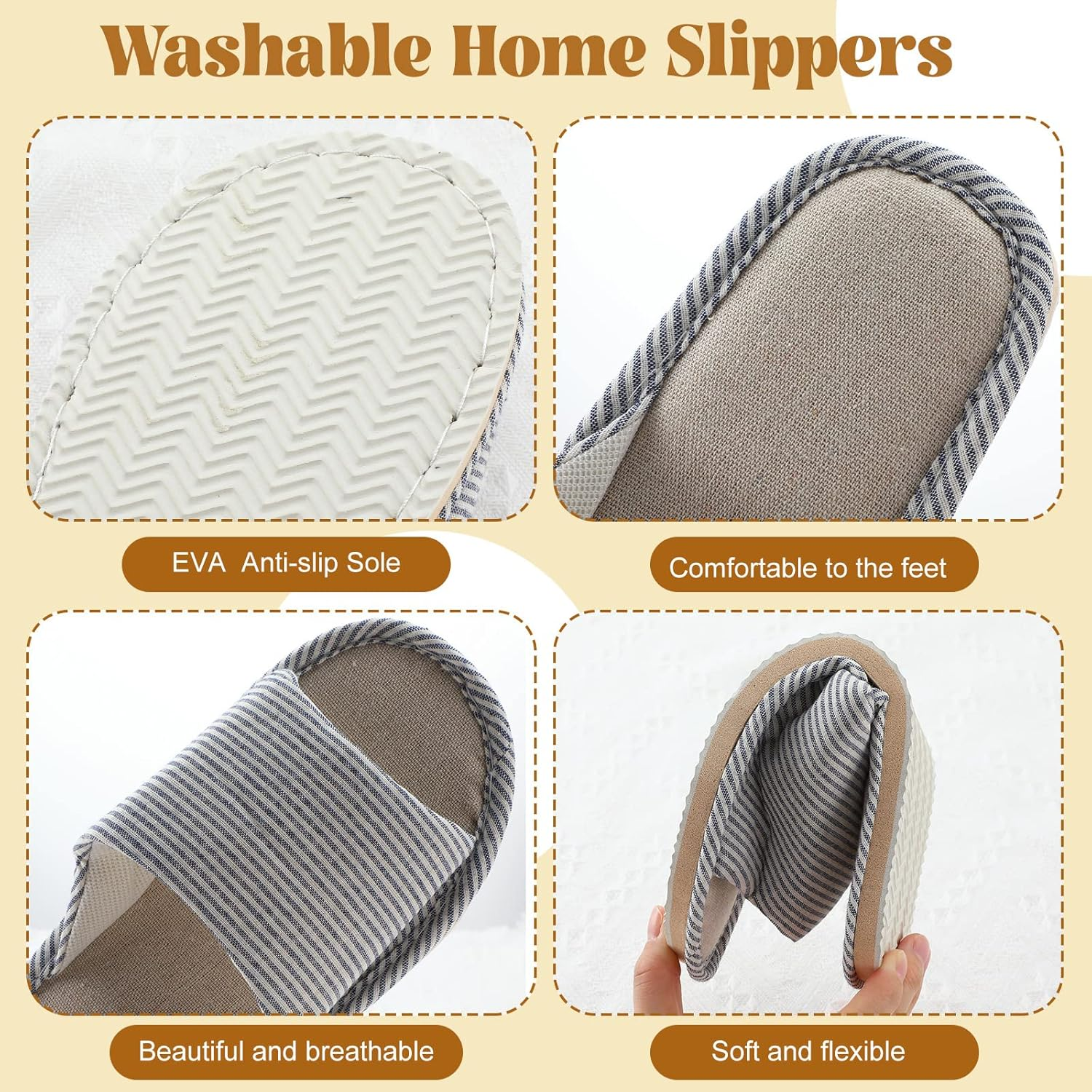 8 Pairs Disposable House Slipper for Guests Open Toe Breathable Slippers Spa Slippers Comfortable Indoor Home Slippers image number 5