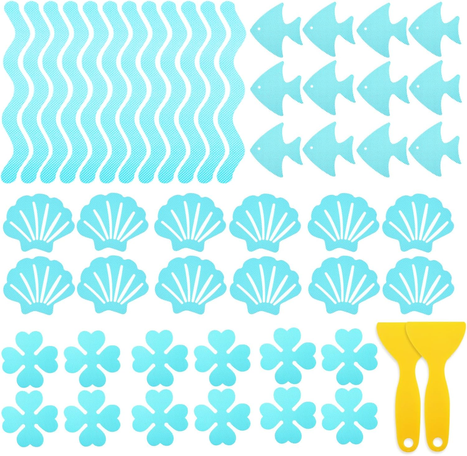 48Pcs Bathtub Stickers Non-Slip, FHDUSRYO anti Slip Shower Stickers, Safety Shower Treads Strips with Scraper, Adhesive Decals Appliques for Bath Tub, Showers Floor, Stairs, Ladders (Blue)