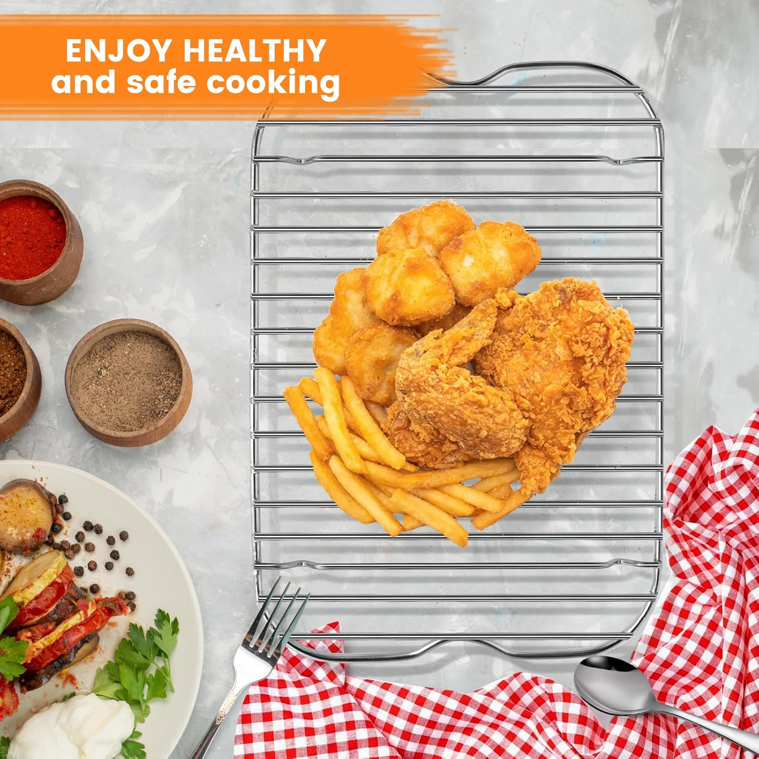 GWBSXM Air Fryer Replacement Parts for Ninja Foodi FG551 Smart XL Indoor Grill with Air Fry, 11.6''*7.6'' Stainless Steel Air Fryer Accessories Roasting Steamer Grill Racks Baking Tray，Dishwasher Safe image number 5