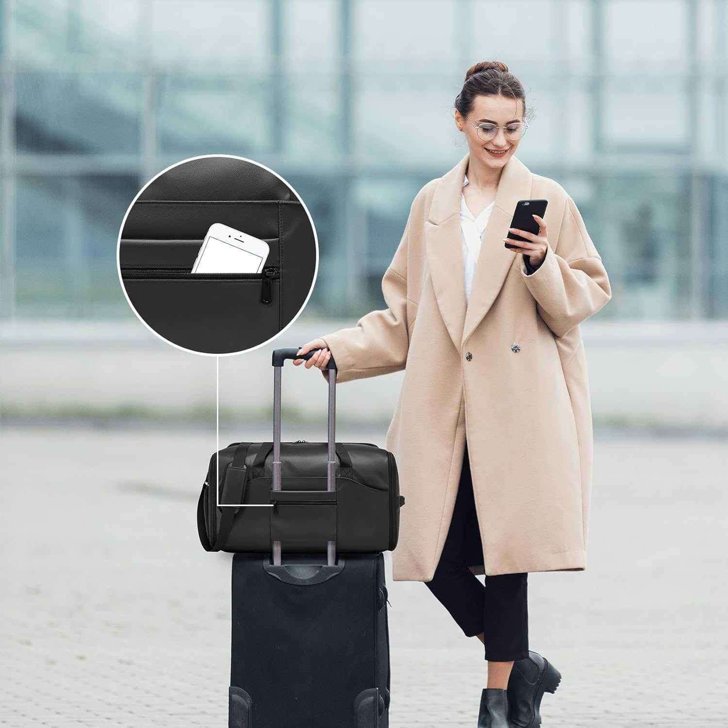 Garment Bags for Travel,Carry on Suit Bags for Men Travel,Garment Bag with Shoe Compartment,2 in 1 Waterproof Convertible Garment Bag with Shoulder Strap, Black - Pink image number 5