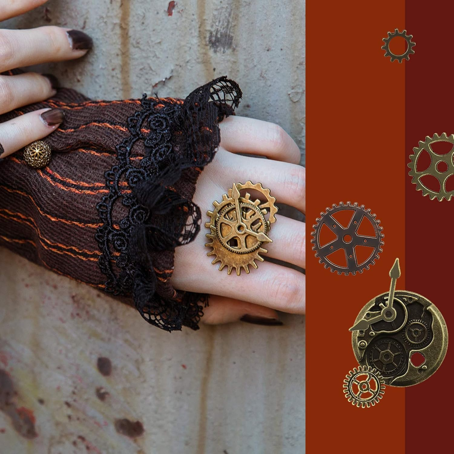 Emsea 80Pcs Assorted Vintage Steampunk Gears Skeleton Wristwatch Pendants Charms Kit Bronze Silver DIY Accessories for Jewelry Making image number 3