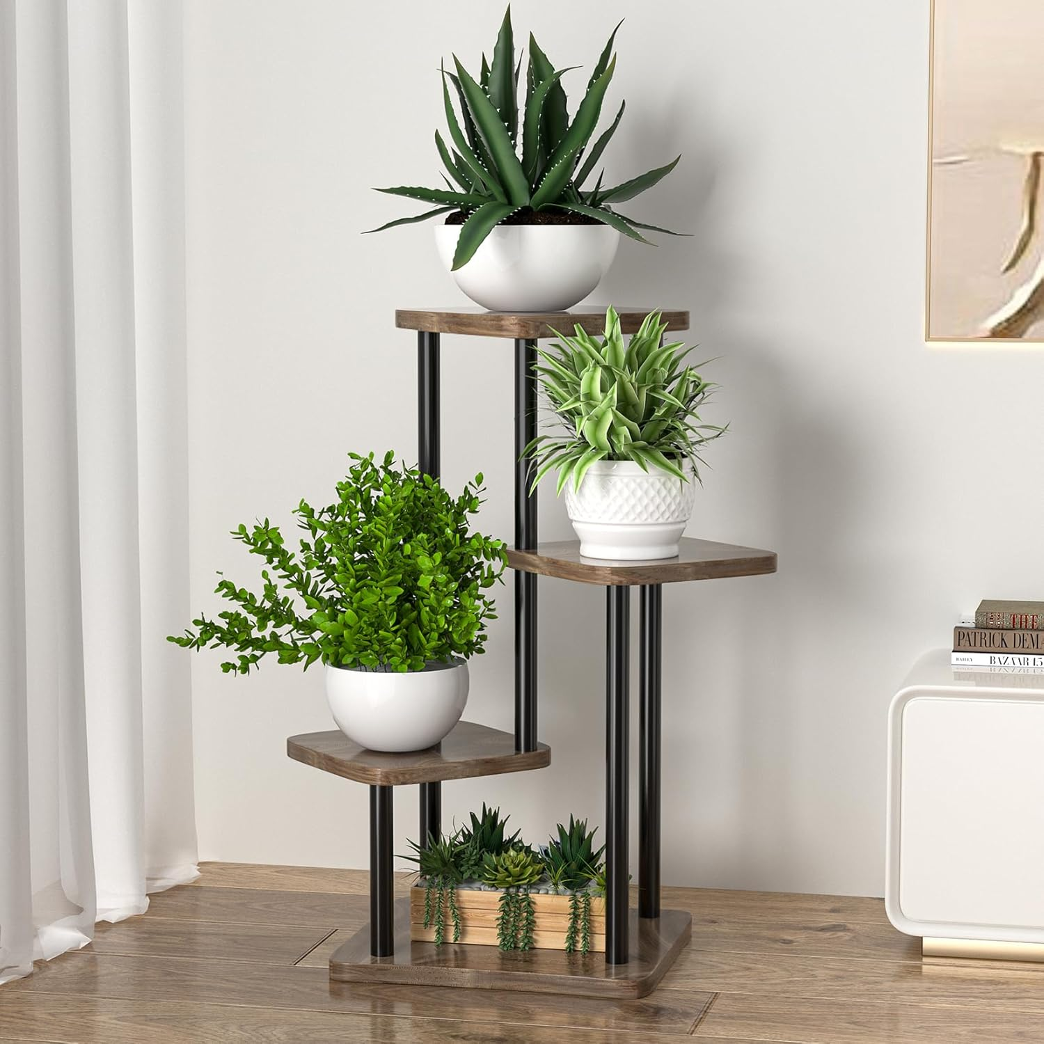 Plant Stand Indoor Plant Shelf Multiple Flower Pot Holder Shelves Rack, Planter Shelf Display Rack Storage Organizer for Garden Corner Balcony Living Room (4 Tier-White)