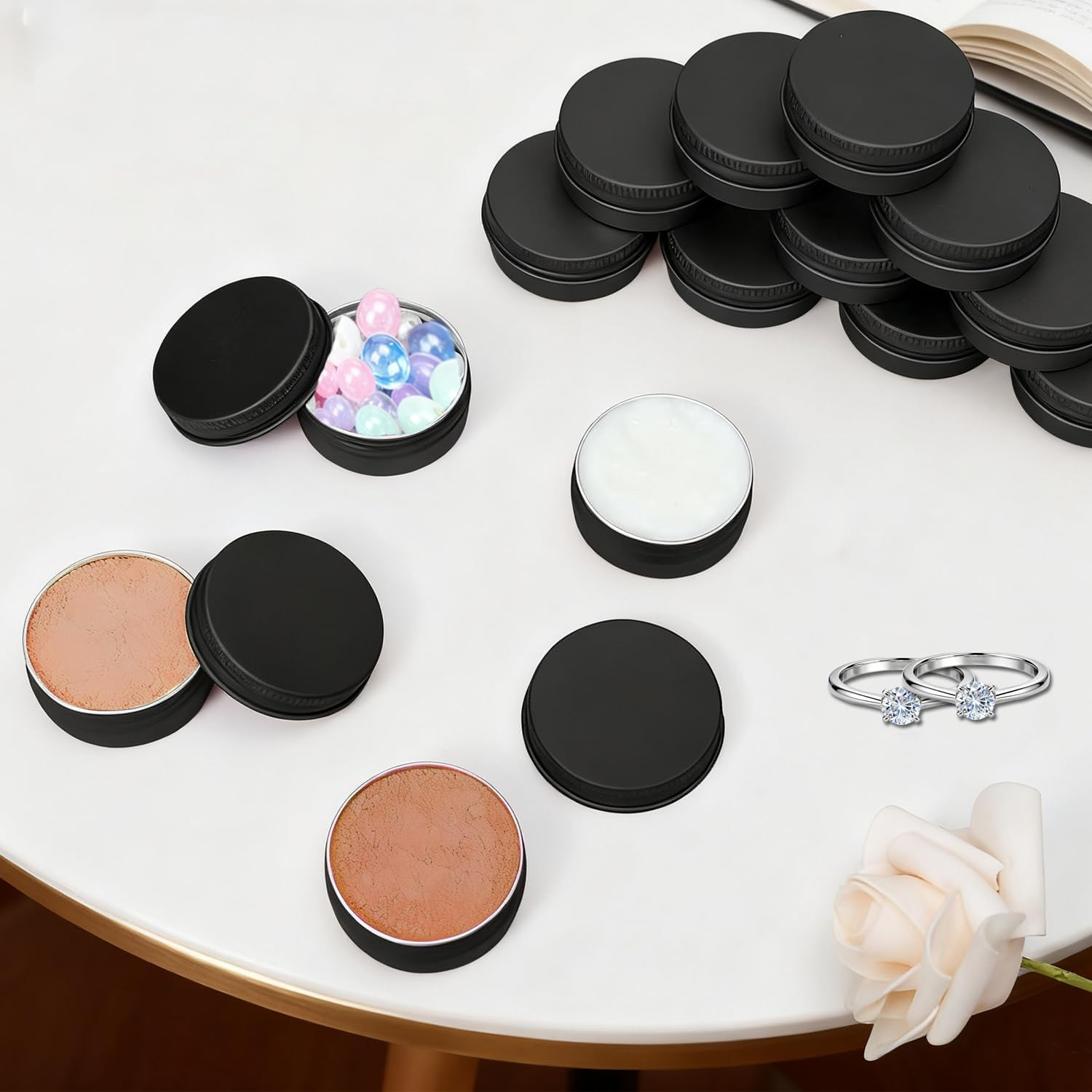 30 Pack Aluminum Tin Cans, 0.5 Ounce Aluminum Screw Lid round Tin Container Bottle, Storage Tin Containers for Creams,Lip Balm, Eye Shadow（Black） image number 1