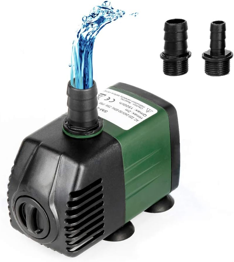 Submersible Water Pump 1500L/H 25W Water Pump for Fountain Aquarium Pond Garden and Ultra-Quiet Water Pump Hydroponics System with 2 Nozzles AC220-240V 2M Lift Height (1500L/H) image number 5