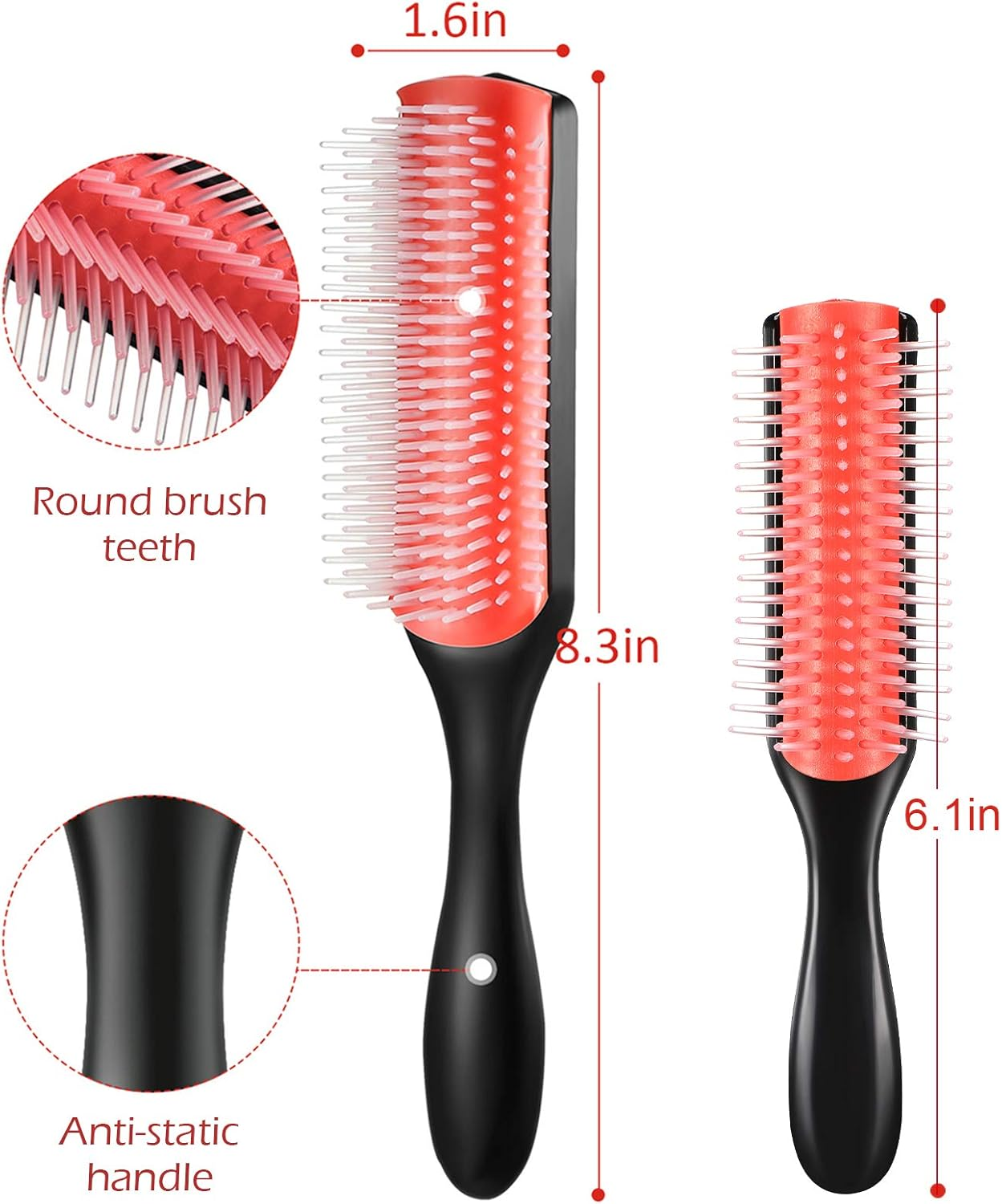 7-Piece Nylon Bristle Styling Set: Curly Hair Detangling Brush, Travel Brush, Hair Clips for Shaping and Defining Curls (Pink) image number 4