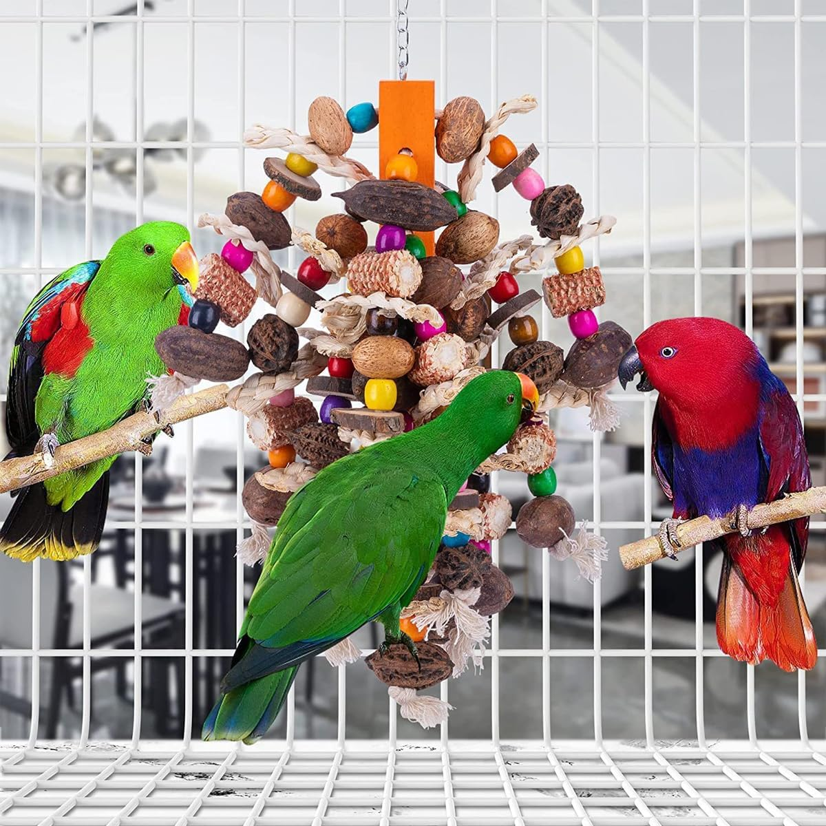 AIMALL 1Pc Parrot Toy Colorful Corn Cob and Fruit String, Large Parrot Chewing Toy for Macaw, African Grey, Cockatoos, and Other Medium Birds, 19.68Inch image number 1