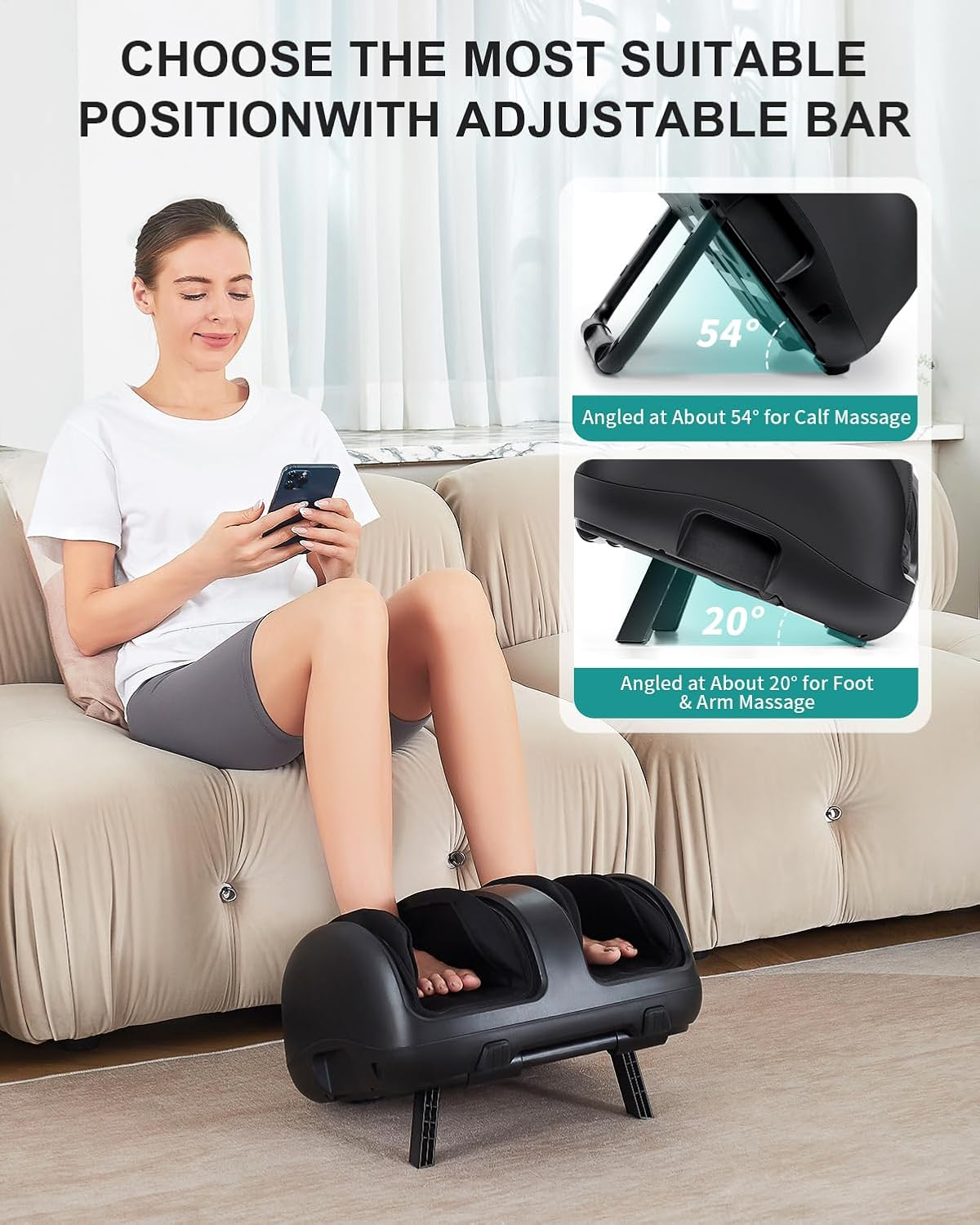 Nekteck Foot Massager with Heat, Shiatsu Foot and Calf Massager with Heat, Remote Control, Deep Kneading, Vibration, Compression Leg Massager for Home and Office Use (Black with App Control) image number 5