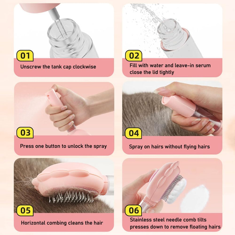 Spray Cat & Dog Brush for Shedding &ndash; Vamotto Self-Cleaning Pet Grooming Brush with Water Spray & One-Click Hair Release for Long/Short Haired Animals (Green)