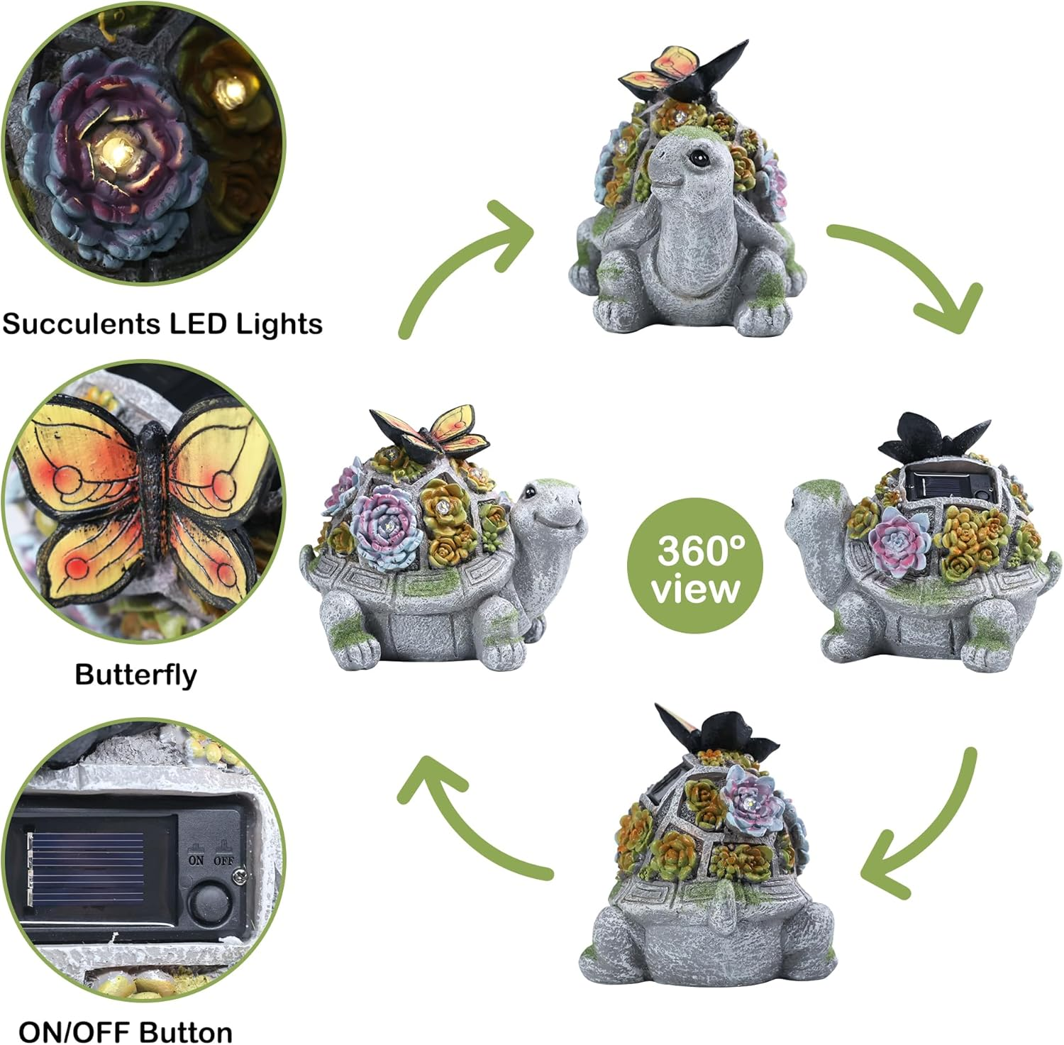 Attivolife Turtle Solar Garden Outdoor Statues with Succulent 7 LED Light, Patio Lawn Balcon Yard Ornament Art Decor, Mother Day Housewarming Birthday Presents for Mom Women Grandma image number 1