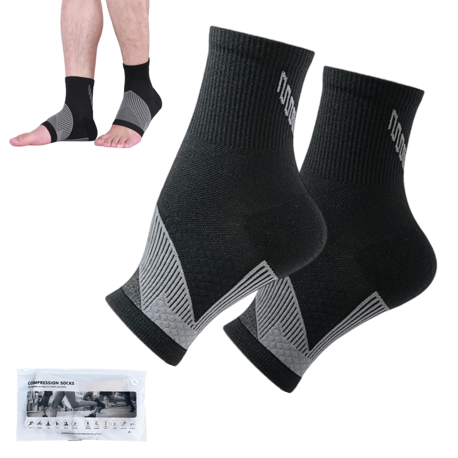 Plantar Fasciitis Compression Socks with Arch Support Medical Grade Ankle Brace for Foot Pain Relief, Swelling Reduction, and Enhanced Circulation Ideal for Running, Yoga, Travel, and Daily Wear Black, M EU 38-40 image number 4