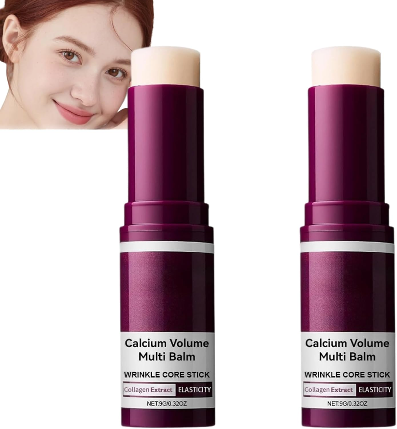 Calcium Volume Multi Balm Stick, anti Wrinkle Core Stick with Collagen Extract, Hydrating & Elasticity Balm for Face, Eyes & Lips, Moisturizing Multi-Purpose Skincare for Daily Use (2Pcs)