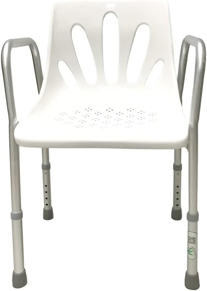 Heavy-Duty Adjustable Shower Chair Seat for Elderly & Disabled &ndash; 200 Kg (450 Lb) Capacity, Arms & Backrest, Tool-Free 6-Height Adjustment (66&ndash;79 Cm), Non-Slip Feet image number 5