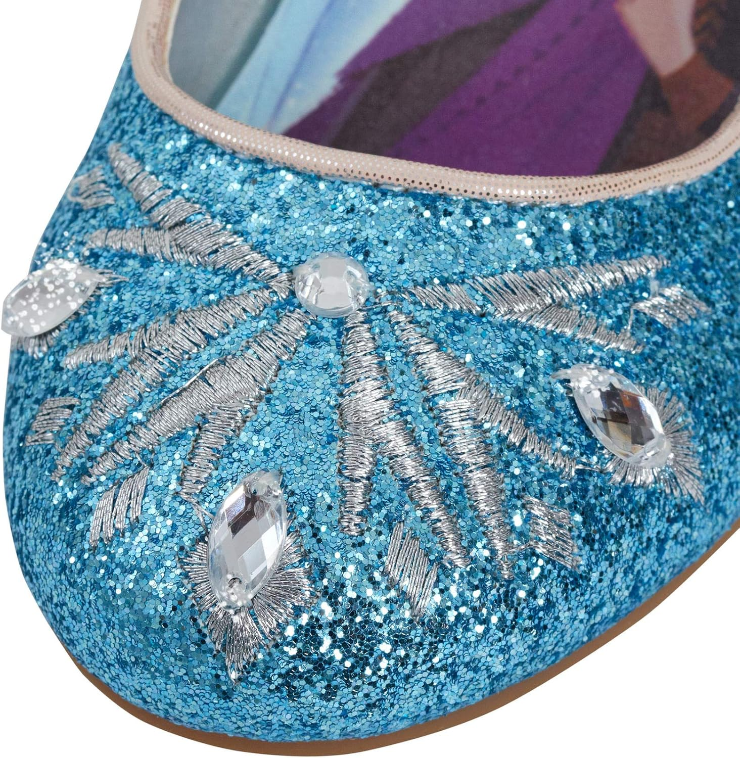 Disney Frozen 2 Girls Anna and Elsa Dress up Princess Snow Queen Glitter Shoes Party Low Heels Sandals for Girls Blue Sparkle image number 2